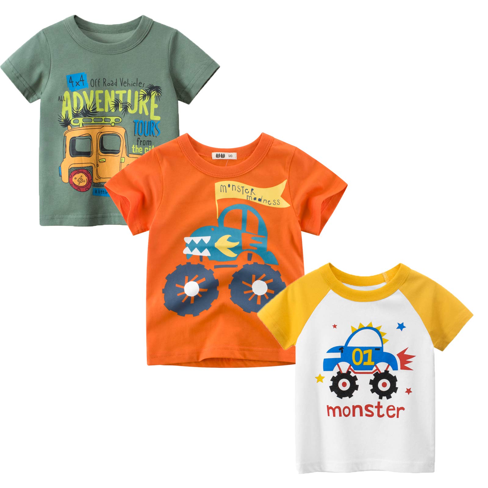 MSSMARTToddler Boys Summer T-Shirts Short Sleeve Top 3 Packs Size 2-7T