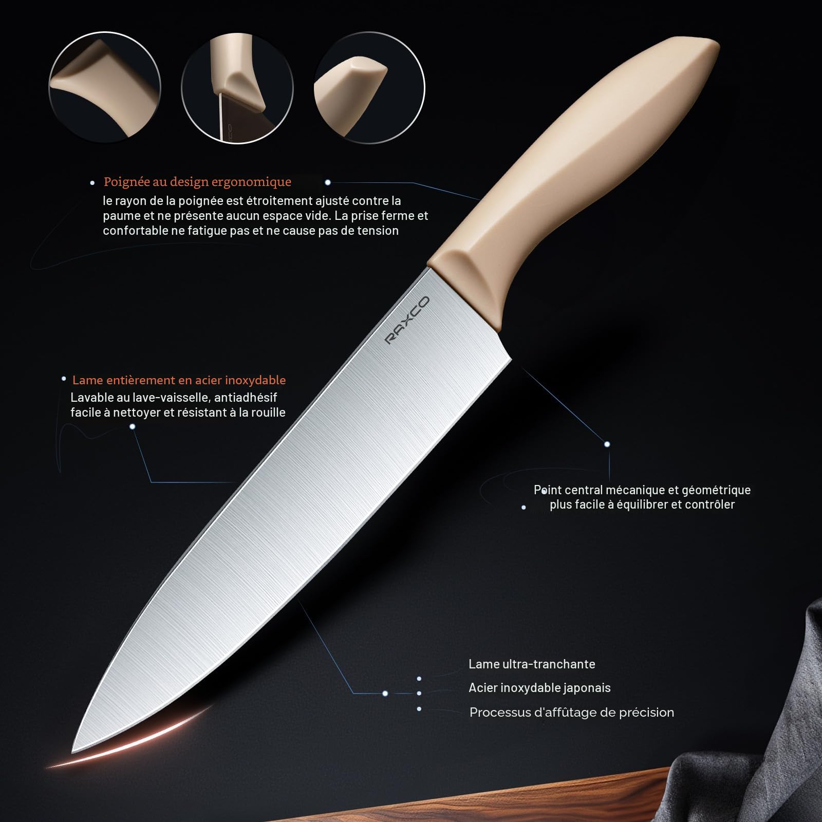 RAXCO Lot de 18 pi¨¨ces couteaux de cuisine avec bloc, ustensiles de cuisine avec set de 5 pi¨¨ces de couteaux et 7 pi¨¨ces de spatules en silicone, set d'accessoires de cuisine