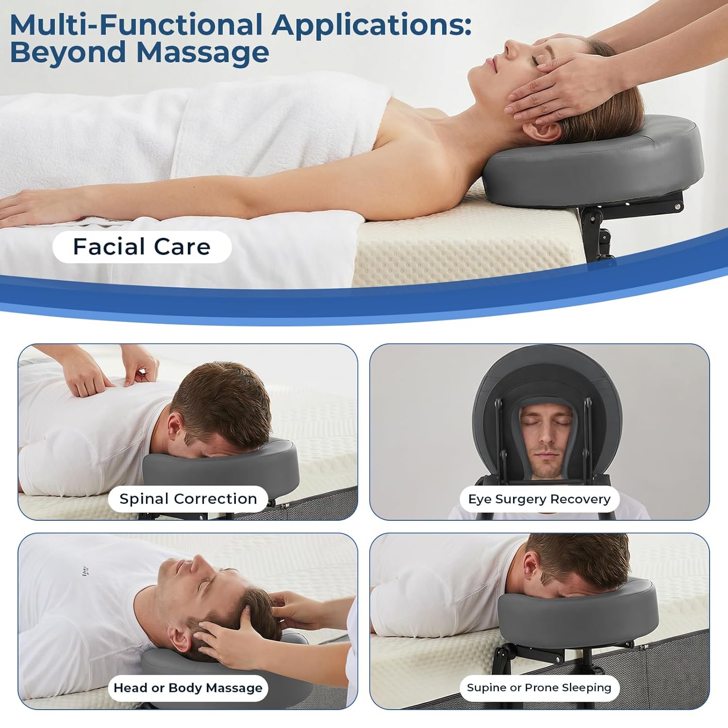 Massage Headrest for Bed with Face Pillow, Portable Home Mattress Top Massage Kit, Adjustable Height Face Cradle Mattress Massage Headrest for Salon, for After Eye Surgery Recovery