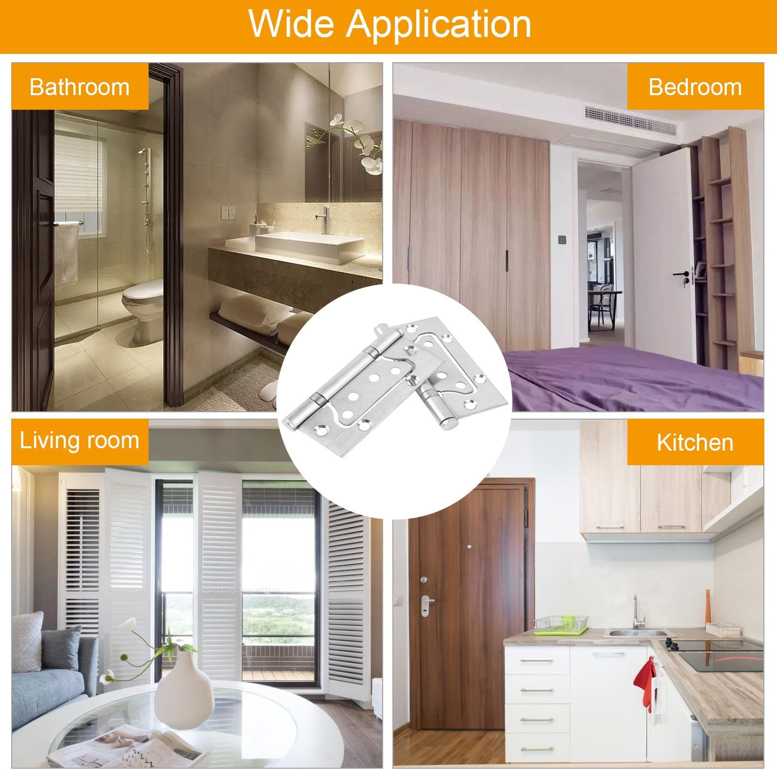 QINGHEC 6PCS Heavy Duty Flush Hinges Stainless Steel, 4in External Flush Hinges with Ball Bearing for Internal & External Doors & Gates - Image 2