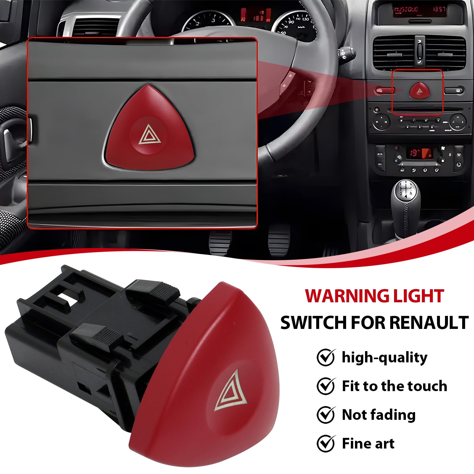 Bouton Warning Feux De Détresse 4 Broches - Interrupteur D'Urgence Compatible Renault Laguna 2, Trafic, Vivaro - 8200442724