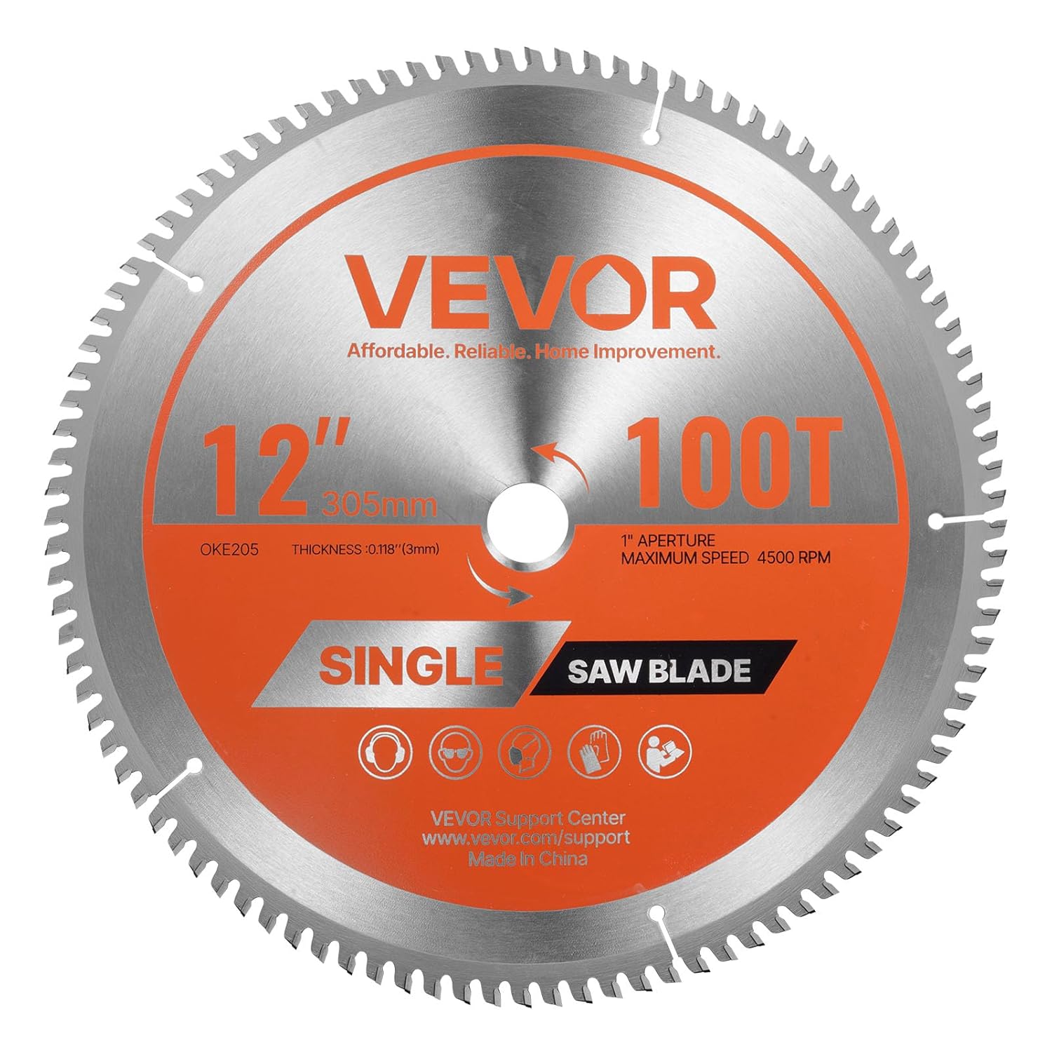 VEVOR Circular Saw Blade, 12 inch Diameter, 100 Sharp Alloy Teeth, 1 inch Arbor, Fine Finish, Aluminum Cutting Blade for Circular Saw, with Noise-Reducing Heat Vents, for Cutting Steel and Metal