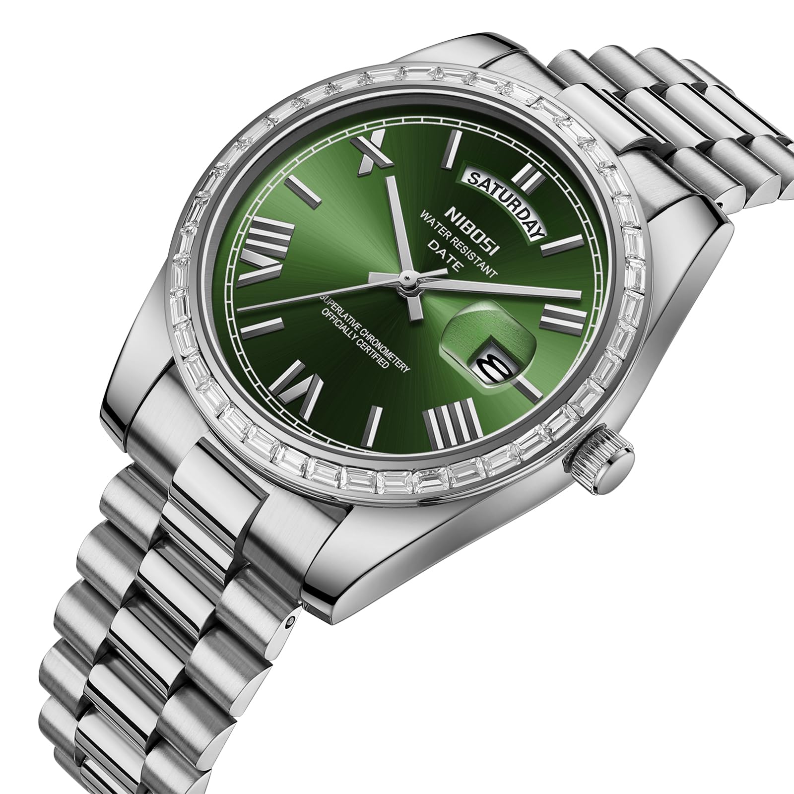 NIBOSI Orologi da uomo analogico al quarzo lunetta con diamanti quadrante in acciaio inossidabile oro rosa argento orologi da uomo impermeabili Business Classic Dress orologio da polso con giorno data