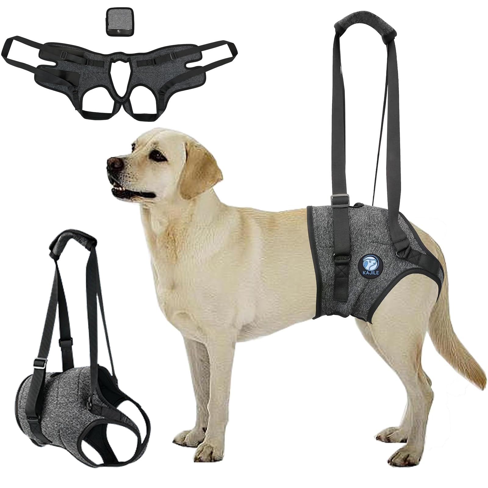 KAJILE Dog Rear Lift Harness Recovery Sling Injured Disabled,Dark Gray,M