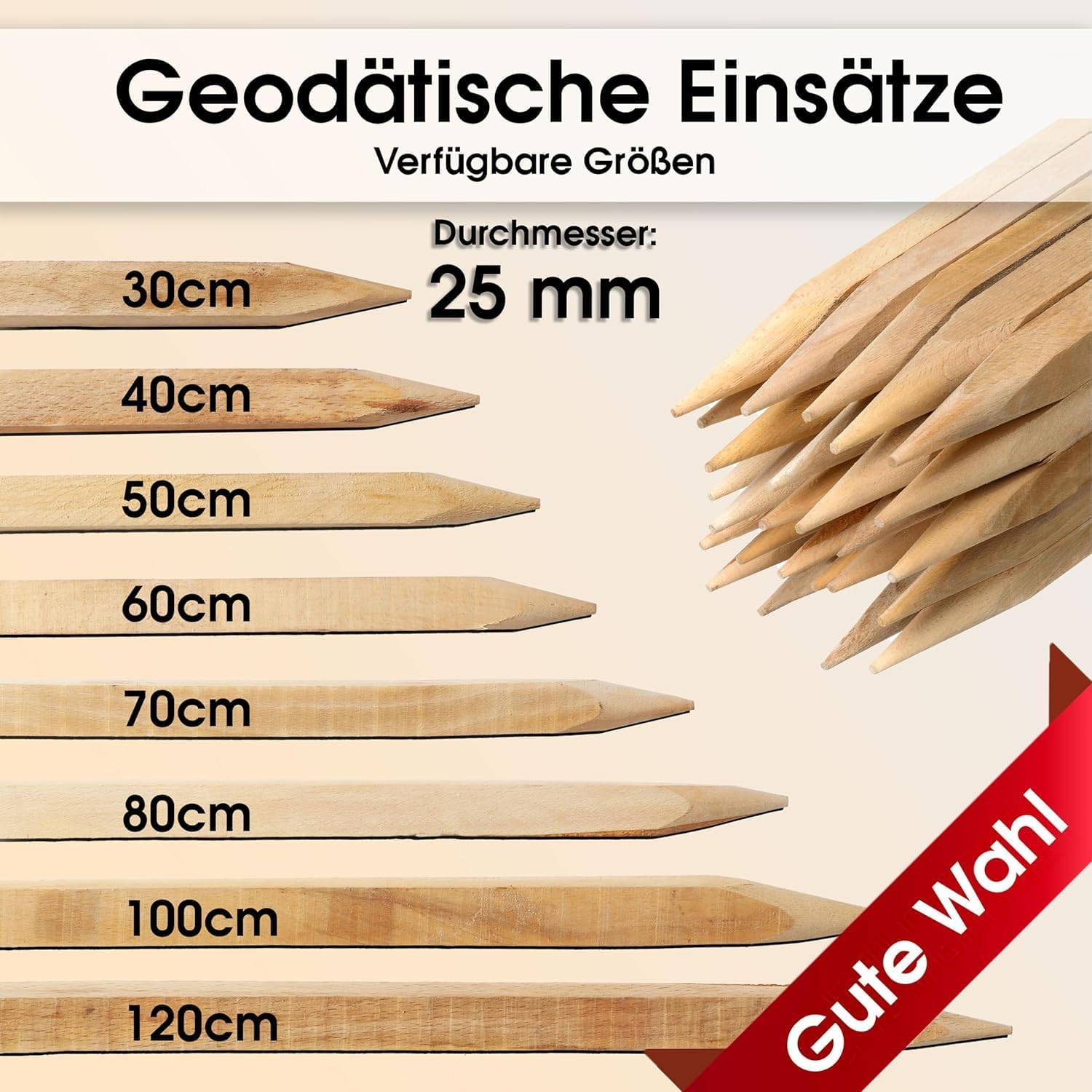 Holzpfähle Quadratisch 25 Stück – Länge 120cm – 25 x 25 mm Holzstäbe aus Buchenholz – Pflanzenstütze und Pflanzstäbe für Gartenarbeiten, Beetmarkierung und Leichten Gartenzaun
