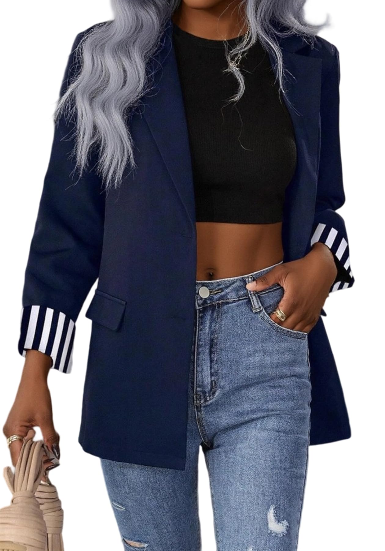 LKOUS Womens Blazers Open Front Long Sleeve Work Office Casual Blazers Suit Jackets with Pockets