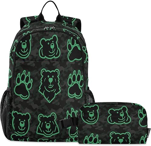 Simple Line Bear Footprint Mochila Para Niñas Niño Mochila Escolar Con Lonchera 7-10 mochilas y loncheras escolares para nias