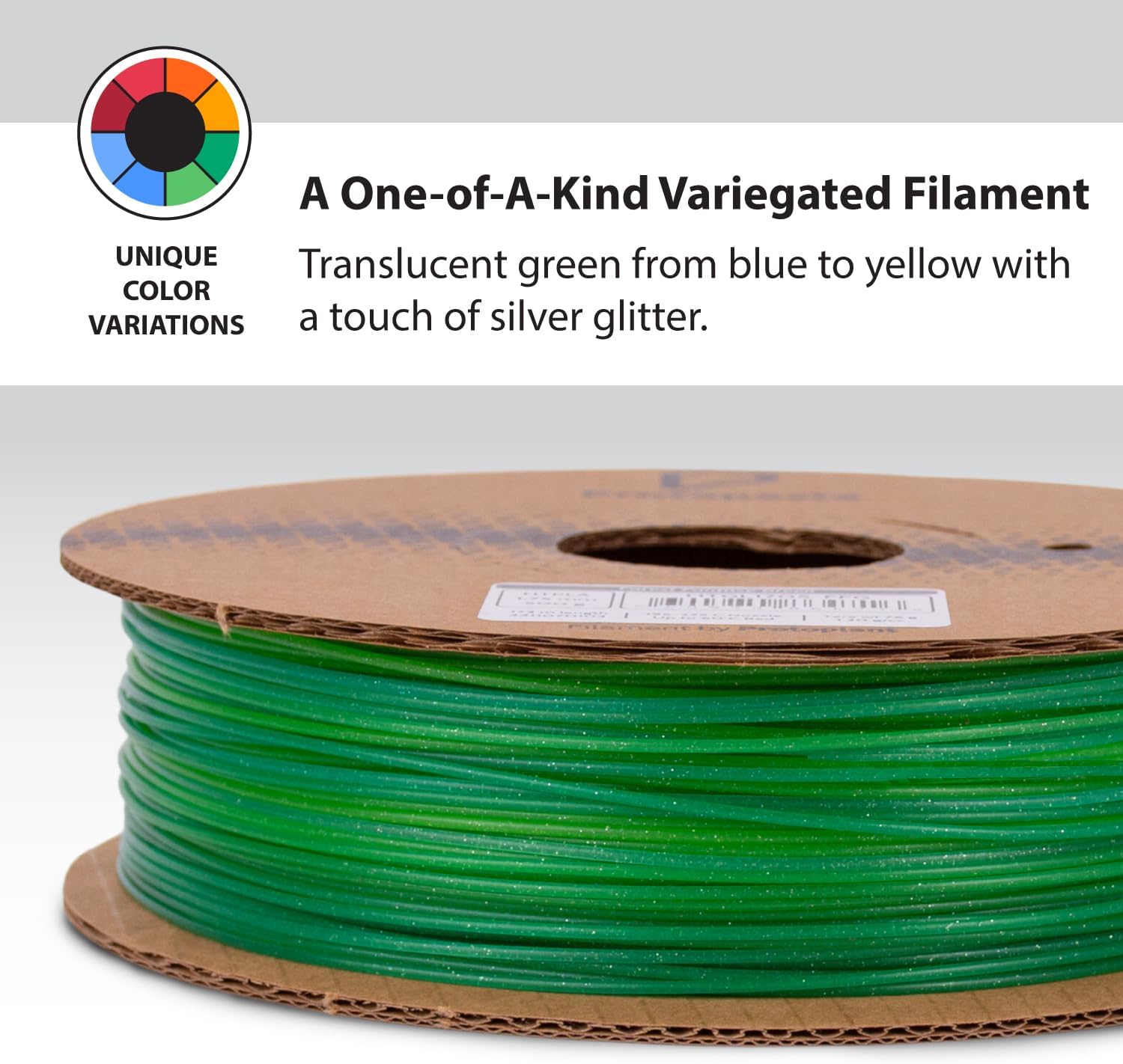 Protopasta Forest Fantasy HT PLA 3D Printer Filament 1.75mm 500g Multicolor Translucent Transition Glitter Filament; 3D Printing Filament on Recyclable Cardboard Spool for 3D Printers Like Creality