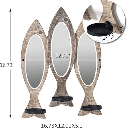 Miniatura 5 de Asense Candelabros decorativos de pared para decoración de pared, portavelas decorativo de metal y madera, decoración rústica para sala de estar,