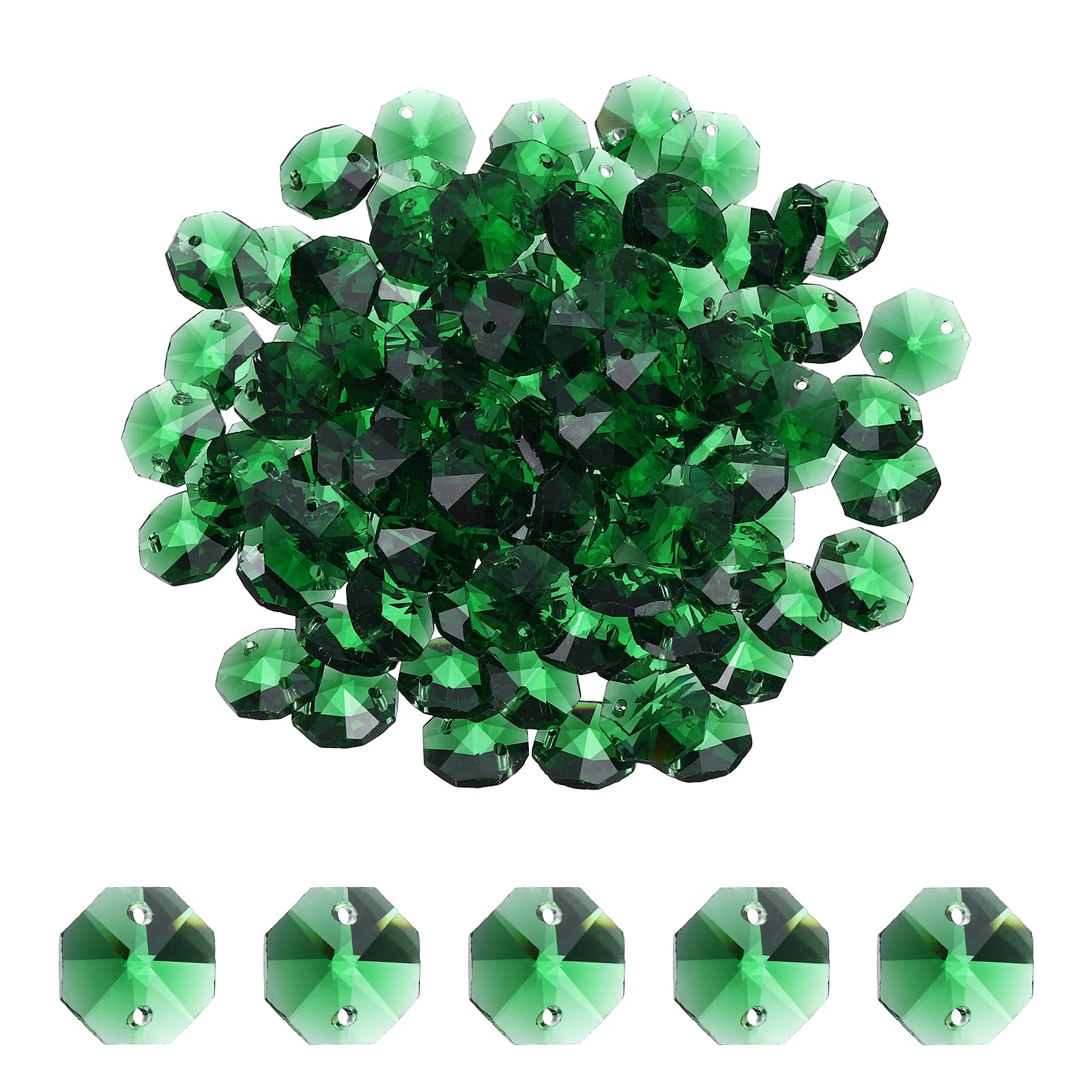 YELARXI 14mm Glass Octagon Beads, Sun Catcher Beads Bulk 2 Hole Sun Catcher Pendants 0.55" & 120 Pcs & Green-Fitting for (Arts Crafts/Crystal Chandelier Repair/DIY Wind Chime) — image 1
