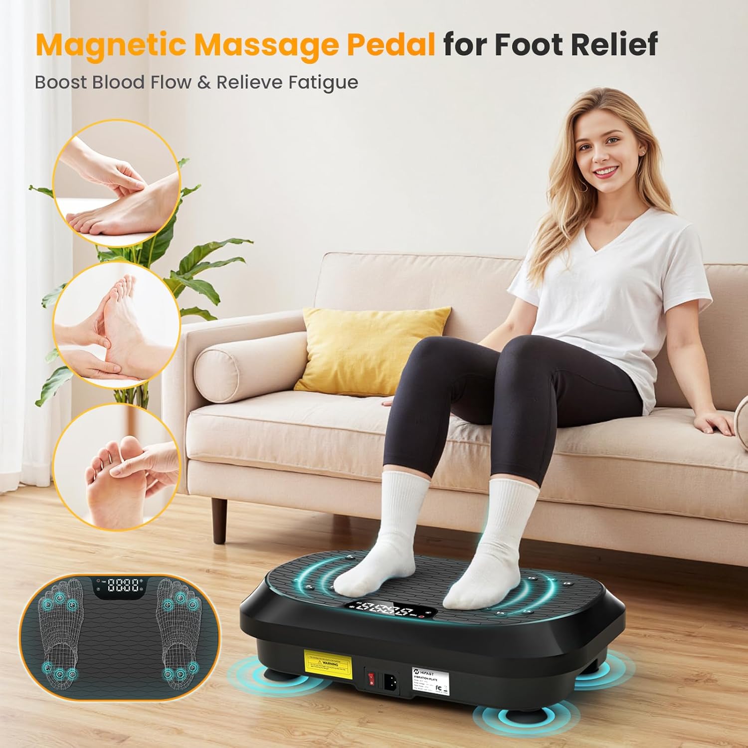 Vibration Plate Exercise Machine, Vibrating Plate for Lymphatic Drainage Weight Loss with 200 Power Motor, Shake Plate with 120 Adjustable Speeds, Whole Body Vibration Platform Machines for Women Men - Image 2