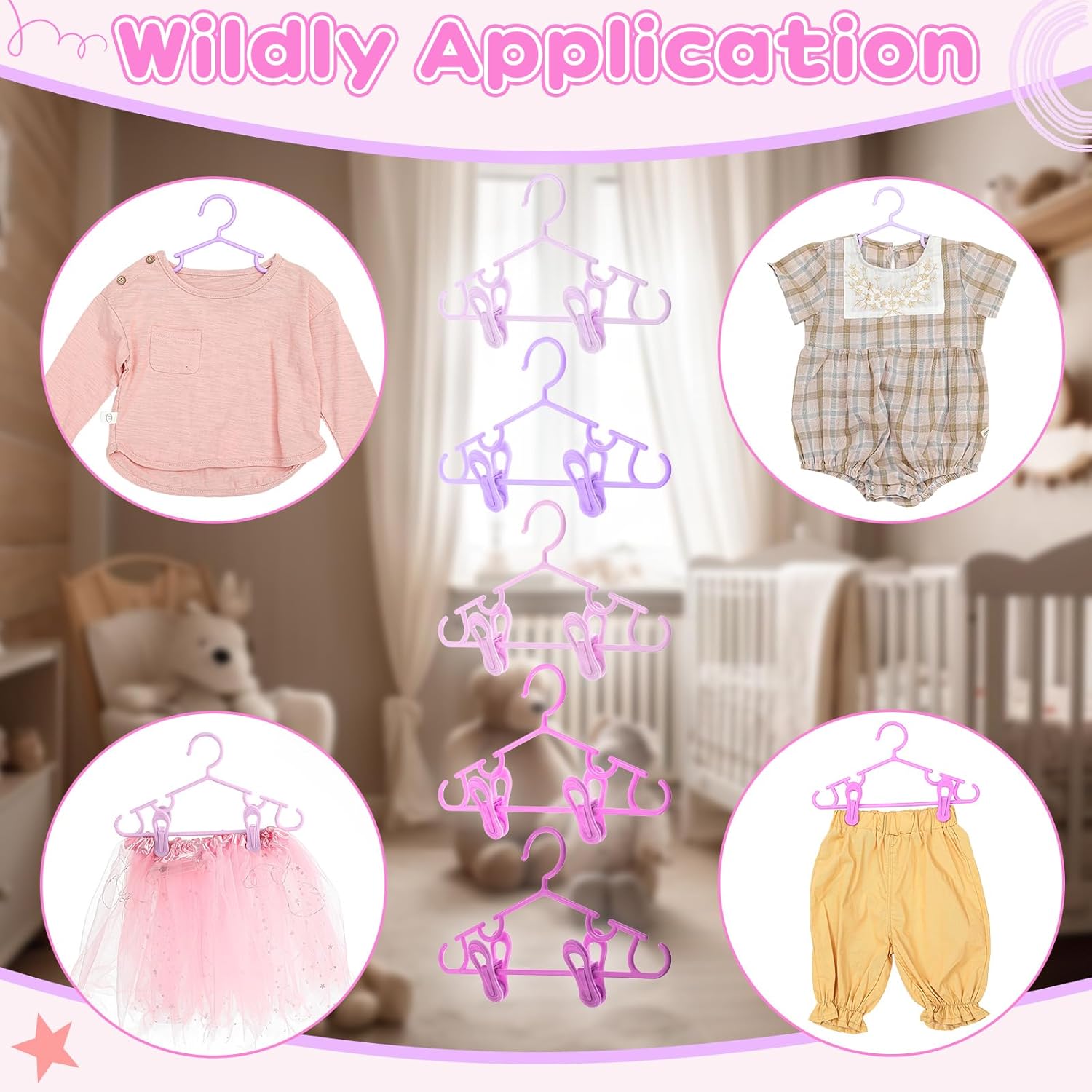 Hsei 5/10/40 Pack Baby Hangers with 10/20/80 Clips, Plastic Kids Pants Hangers for Nursery Closet Top and Bottom Clothes Hanger Set for Newborn Infant Toddler(30 Packs Total,Pink Series,10.6 Inch) - Image 4