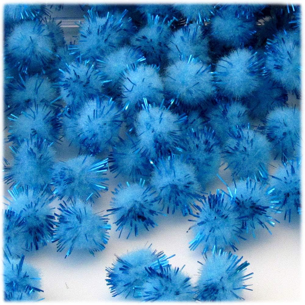The Crafts Outlet Chenille Sparkly Pom Poms, Blue Porcupine, 0.5-inch (12-mm), 500-pc, Light Blue