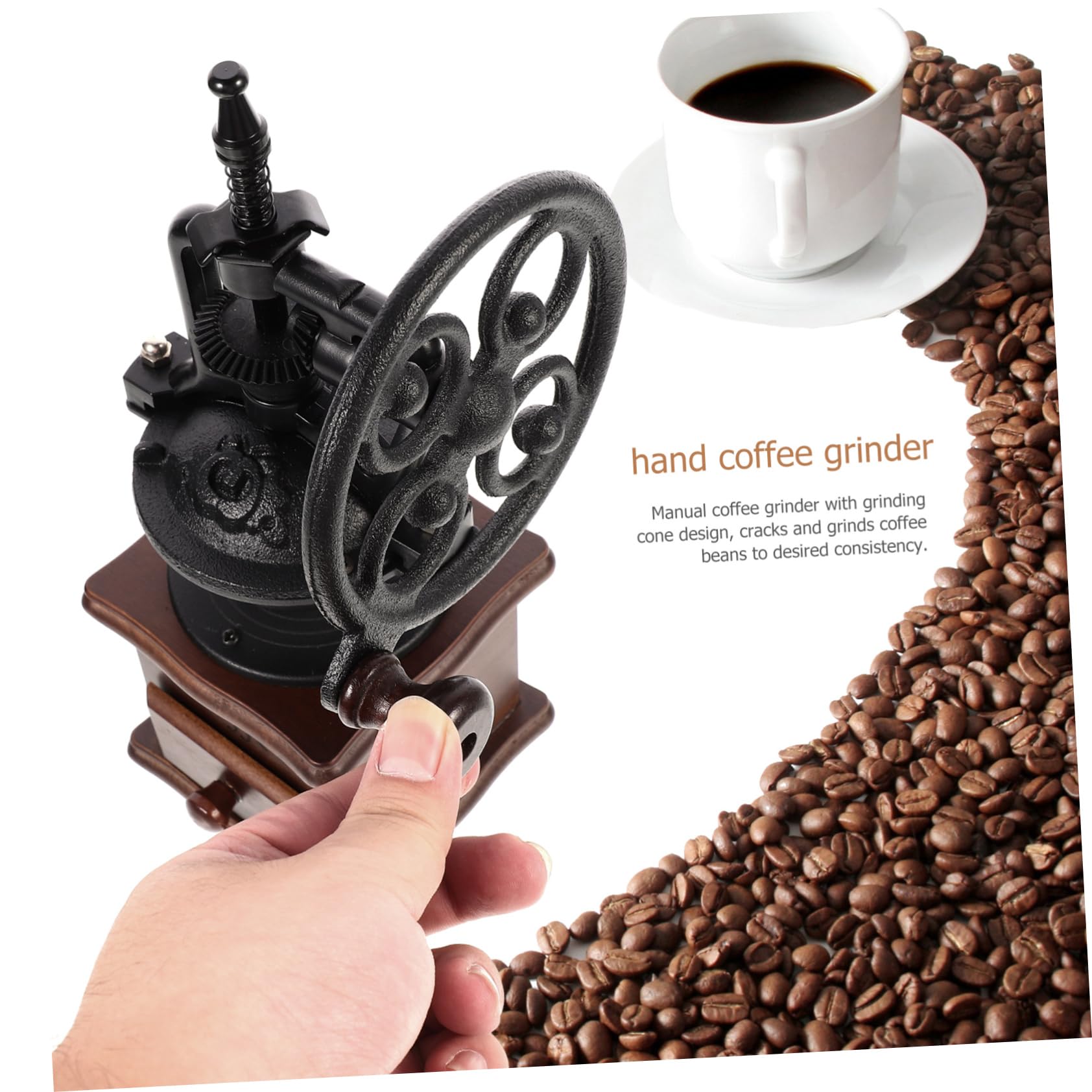COLLBATH Macinino per Macinare Chicchi Design a Cono Caffè Manuale Vintage Portatile in Legno e Ferro per Campeggio e Viaggio
