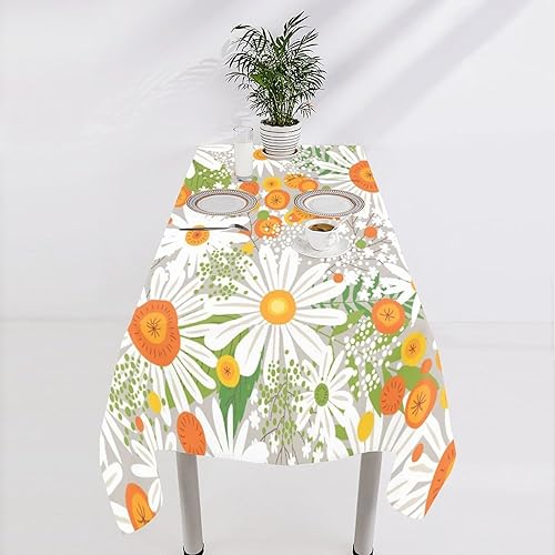 Miniatura 1033 de Mantel floral hippie, diseño retro de los años 70, naranja, rosa, azul, floral, bohemio, estampado estético de margaritas, para fiesta, picnic