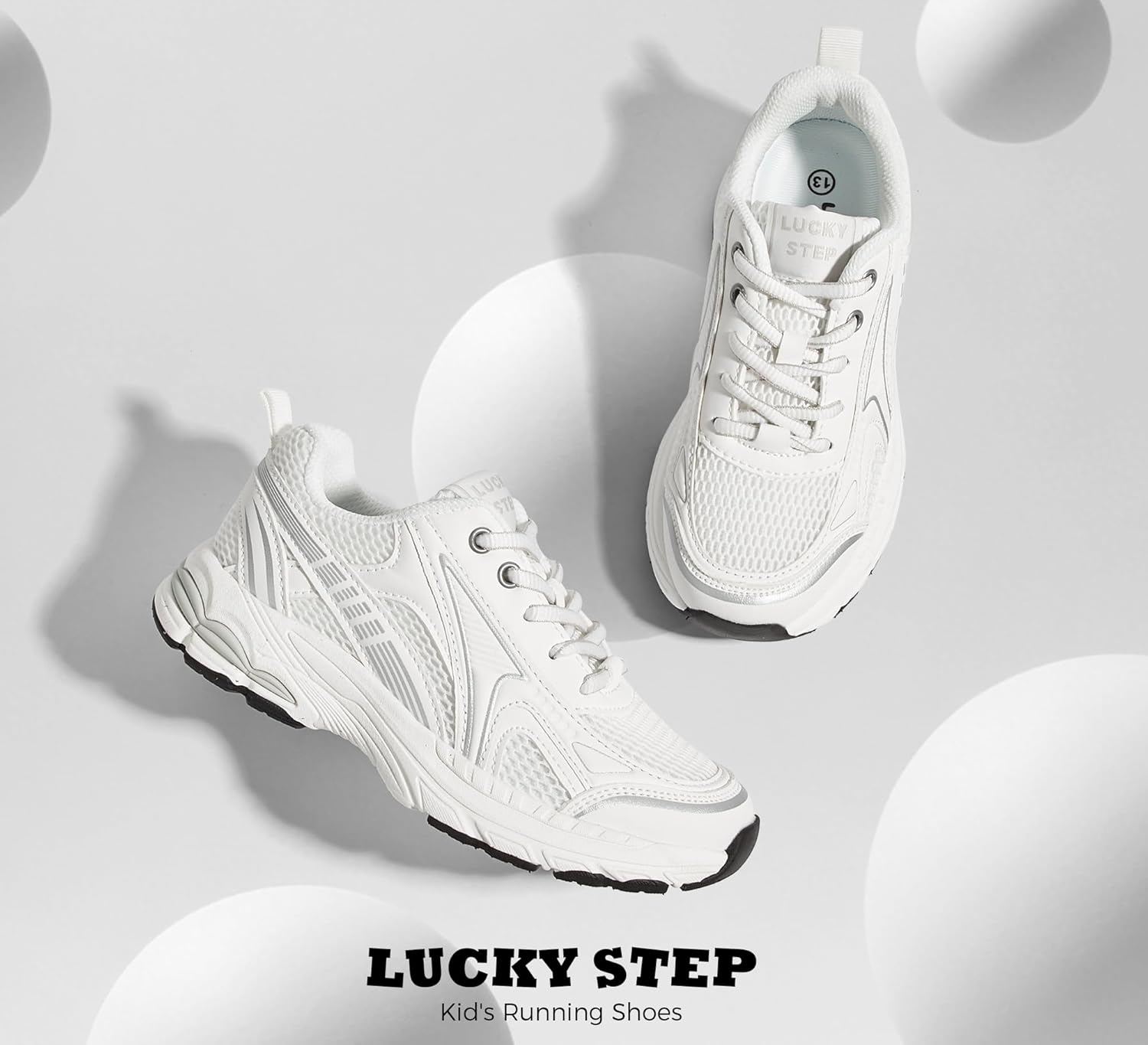 LUCKY STEP Kids'Athletic Sneakers Running Sport Lace Up Lightweight Breathable Mesh Casual Tennis Footwear Comfort Walking Shoes for Boys Girls Big Kid