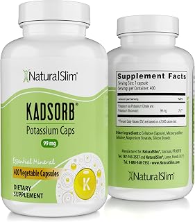 NaturalSlim Natural Potassium Citrate Gluconate 99 mg - Kadsorb Supports Electrolyte Balance & Normal pH - Absorbable Potassium Supplements with Essential Minerals - Non GMO 400 Capsules 1 Pack