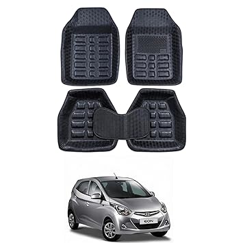 OMNIXIS Premium 3D Car Floor Mats for Hyundai EON | Custom Fit | Waterproof | Anti-Skid | Dust & Mud Protection Full Set Car Interior Mats (Black)