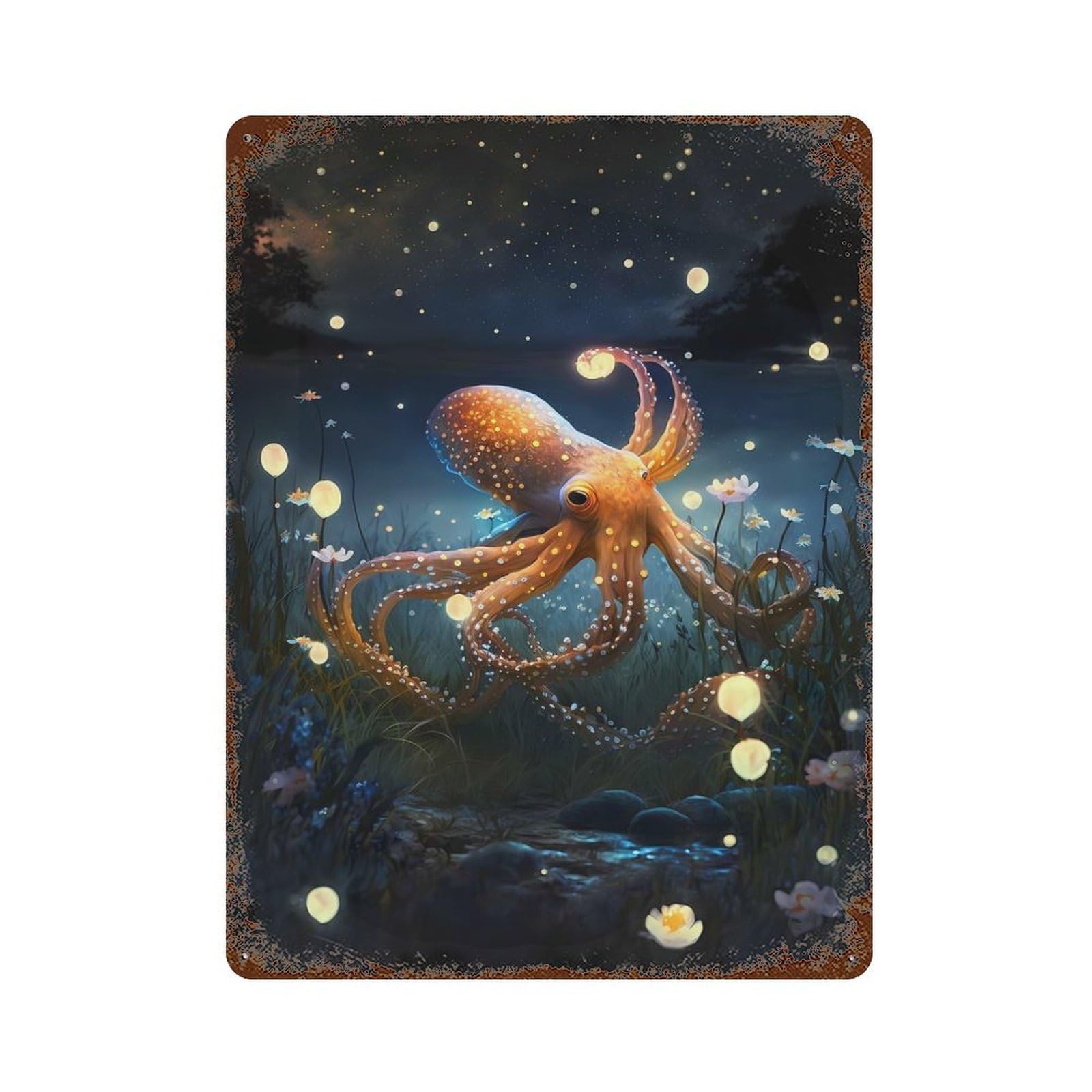 Mythology Octopus Vintage Rust Metal Sign 15.7"x11.8", for Basement, Hobby Room And Garage Decor, Farmhouse Wall Decor
