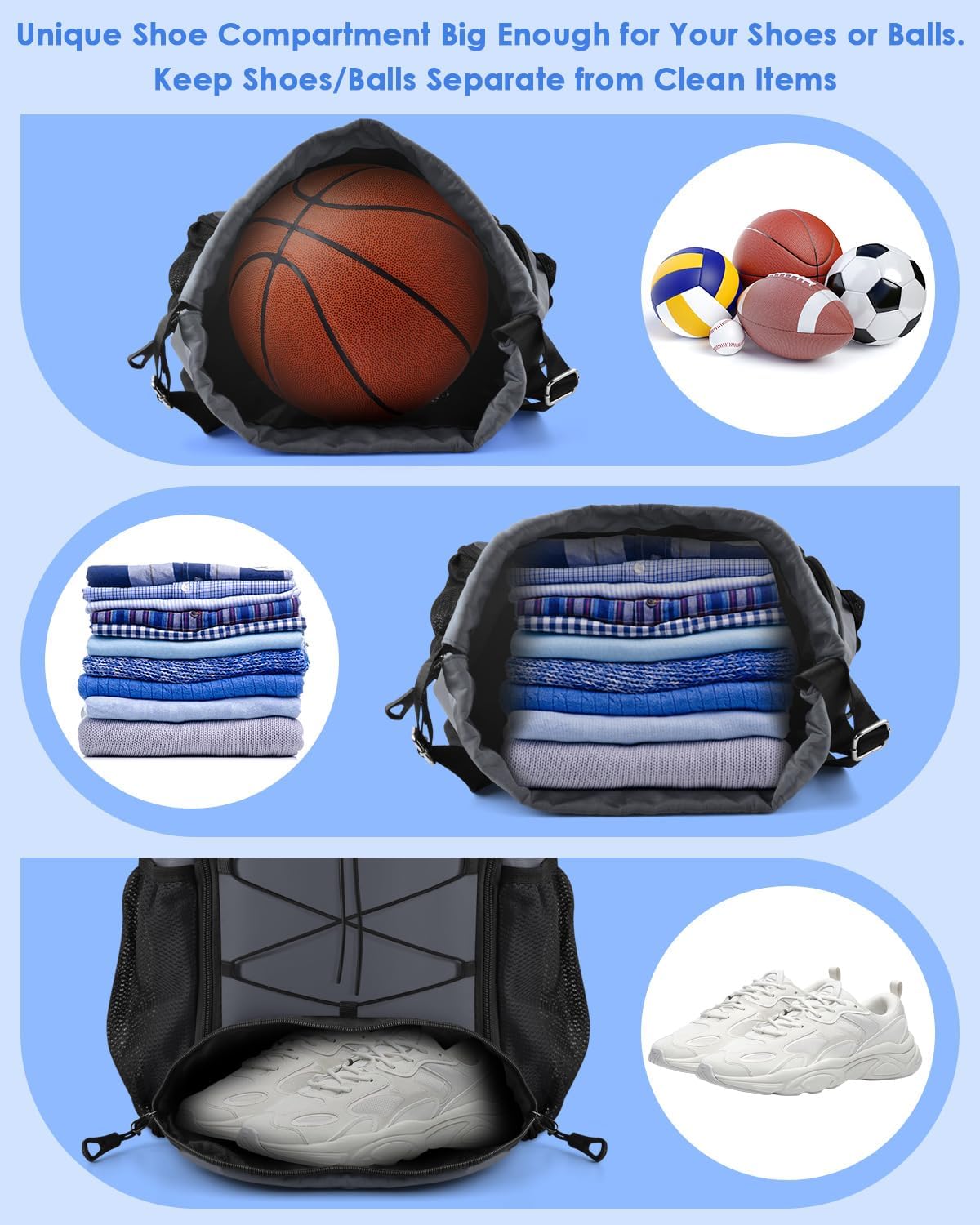 BROTOU Soccer Bags, Football Backpack, Volleyball Bag, Drawstring Soccer Backpack with Ball and Shoe Compartment - Image 3