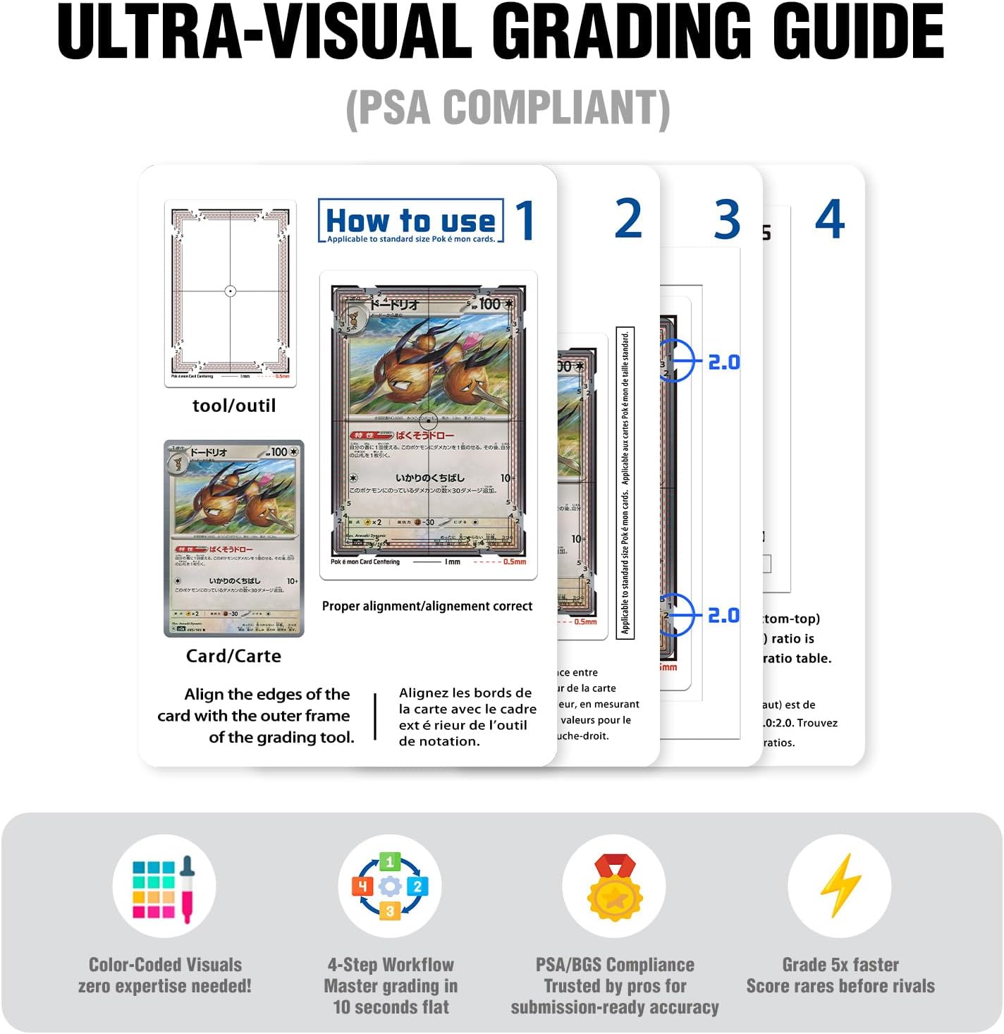 Card Centering Grading Tool Kit for Pokemon Trading Cards, Card Grading Kit with Thickness Measuring Card, LED Clarity Tool Set, Trading Card Measuring Tools and Accessories