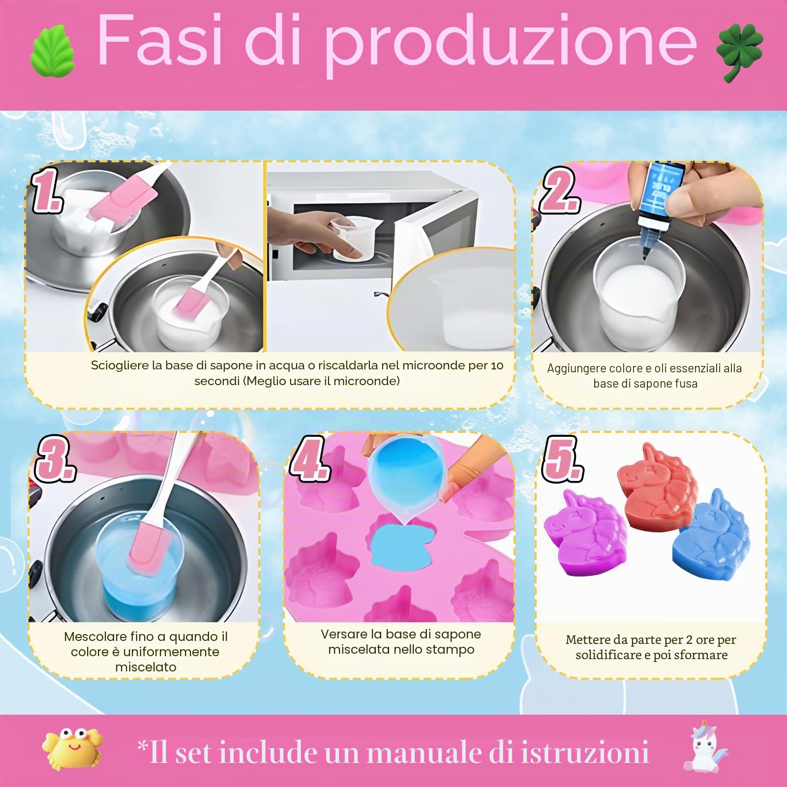 Nlsqw Kit Sapone Fai Da Te,Sapone Fai Da Te Bambini Kit, Set di Fabbricazione del Saponetta Perapone Fai Da Tè Set per il Regalo di Nnatale del Compleanno dei Bambini