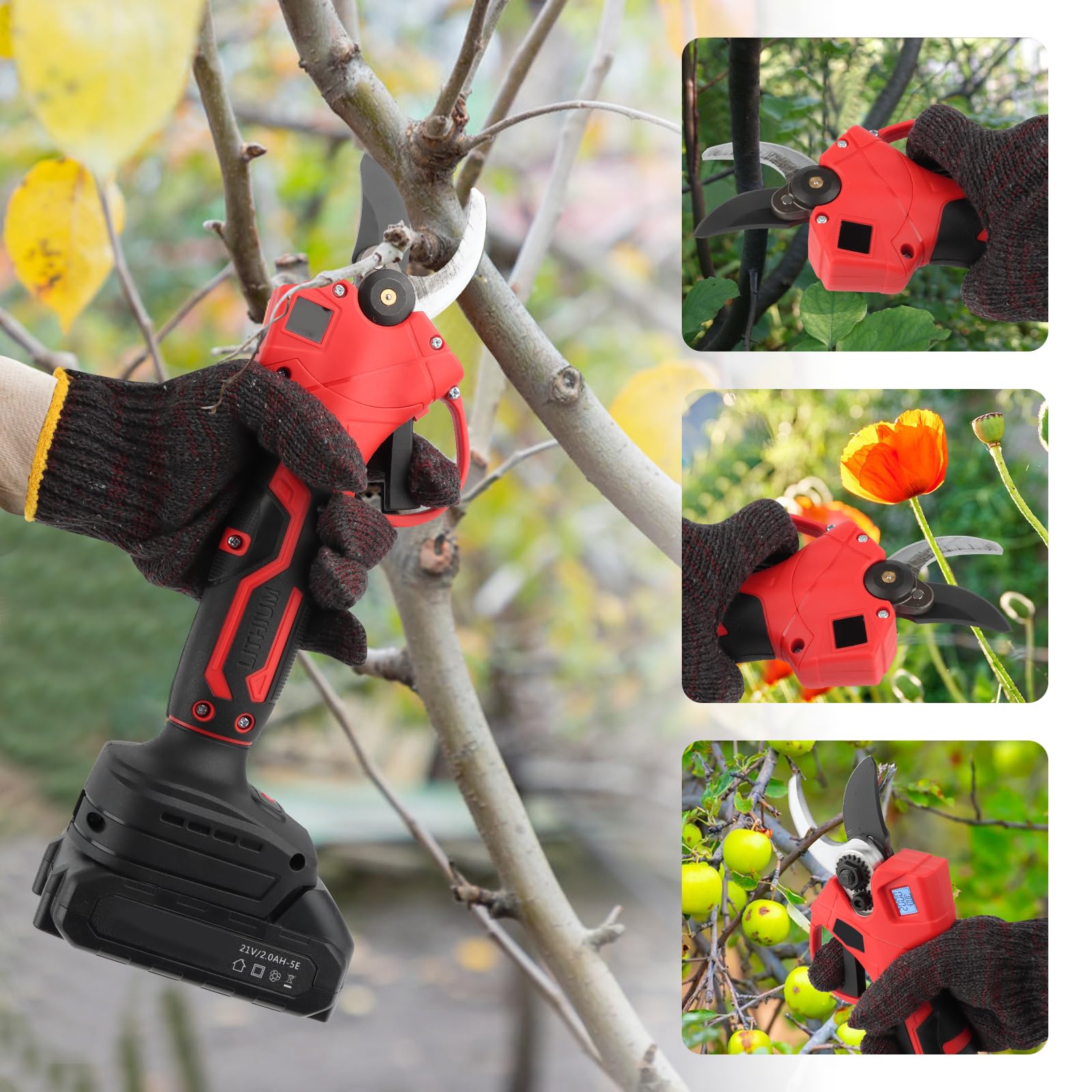 Cisailles électriques de jardin avec batterie 2000 mAh, moteur sans balais, dérivation et compteur LED pour femmes et hommes