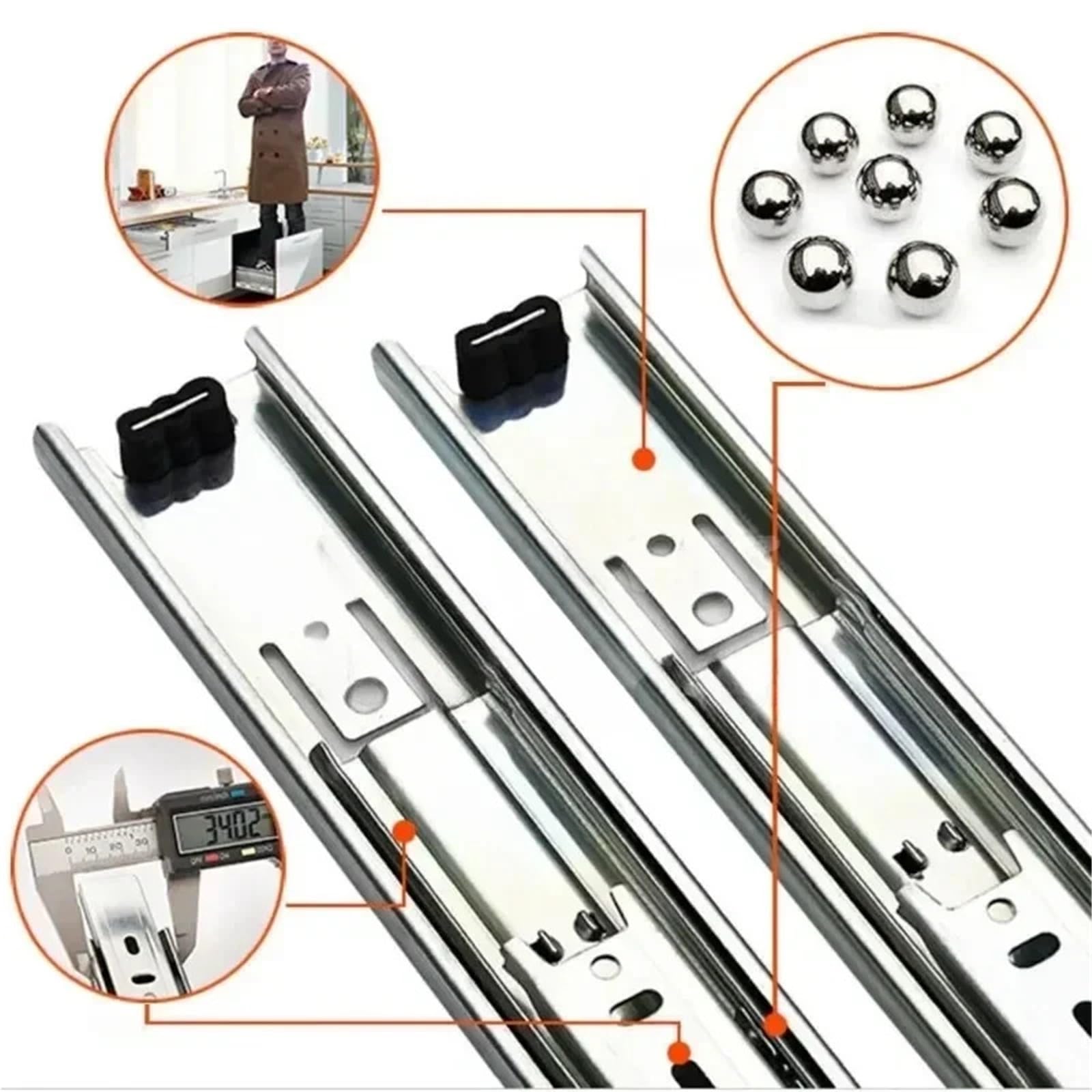 2 guide for cassetti a tre sezioni in acciaio inossidabile con chiusura ammortizzata, armadio di stoccaggio guida scorrimento for carichi pesanti Per Mobili(12inch 30cm)