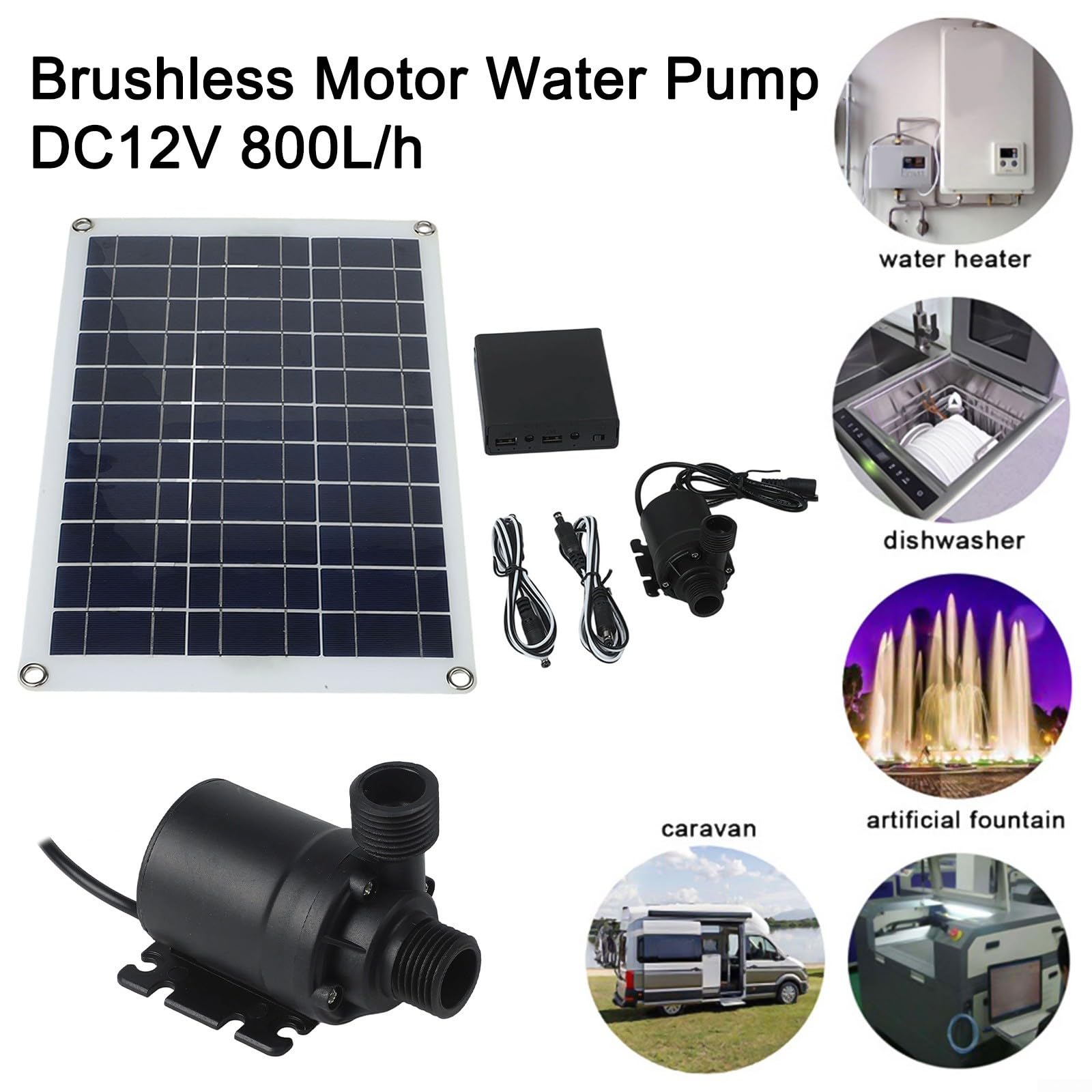 Solar Wasser Pumpe 50W Teichpumpe Solarbetriebene Brunnenpumpe Geräuscharme Gartenpumpe Für Teich Garten Aquarium Mit Solar Panel 5M Förderhöhe 800L/H, Solarpumpe Teich