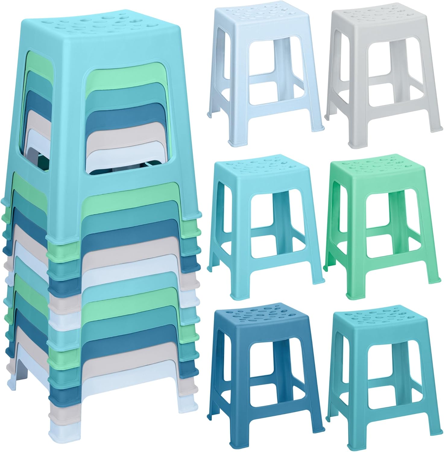 TURSTIN 12 Pack Plastic Stools 16.9 Inch Nesting Stools 6 Color Portable Backless Bar Stool Flexible Seating Chairs for Classroom Office Home 12 Multi Color