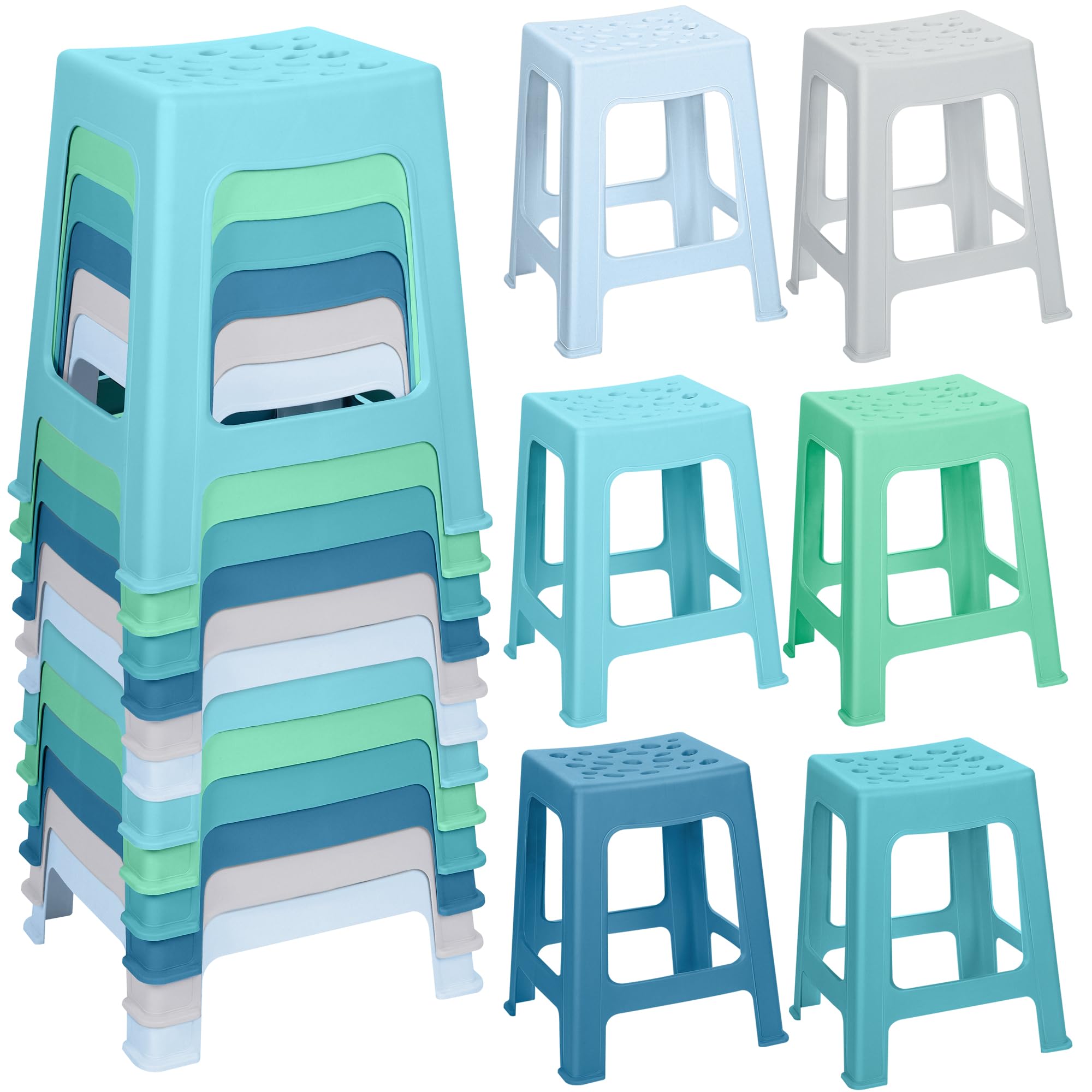 TURSTIN 12 Pack Plastic Stools 16.9 Inch Nesting Stools 6 Color Portable Backless Bar Stool Flexible Seating Chairs for Classroom Office Home