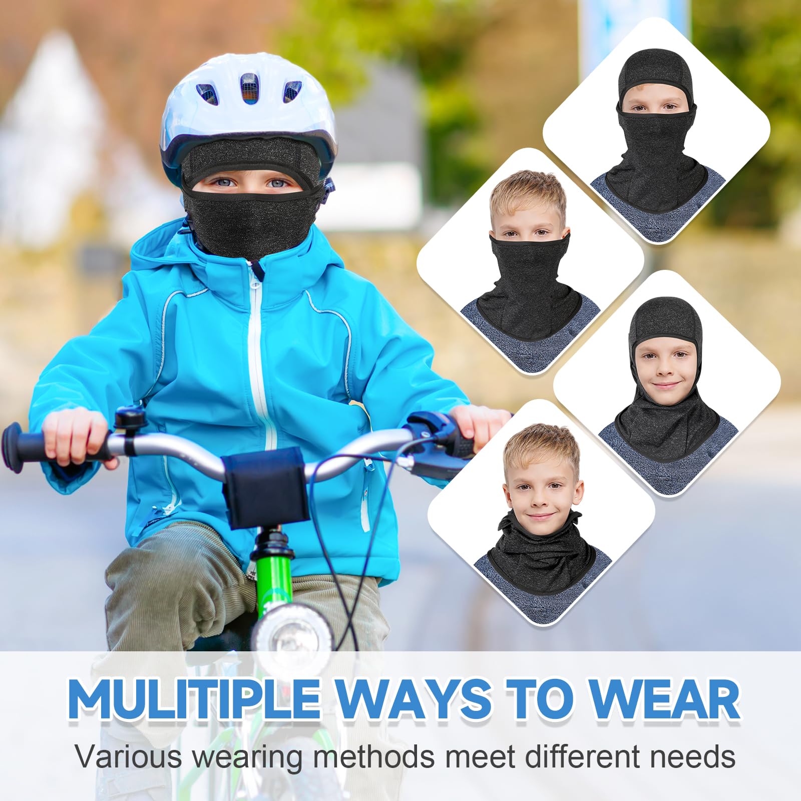 Pasamontañas Térmico Niños 2-8 Años, Invierno Multifunción Prueba de Viento Forro Polar Cálido Máscara de Esquí de Ciclismo Sombreros Gorro con Calentador de Cuello, Mascarilla para Niños Niñas