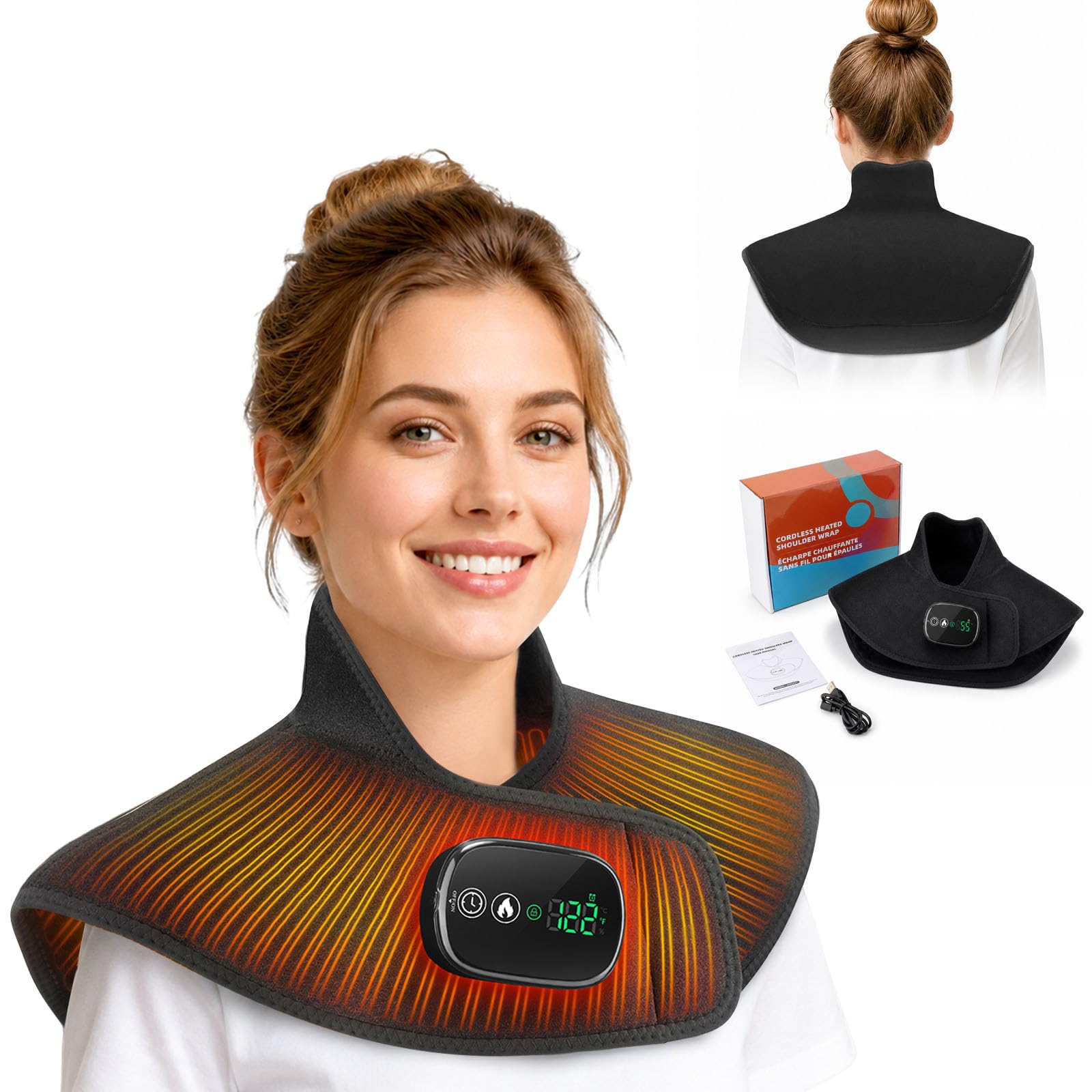 Kabellose Heizkissen Nacken Schulter mit 4000mAh Akku 4 Heizstufen 5 Timer