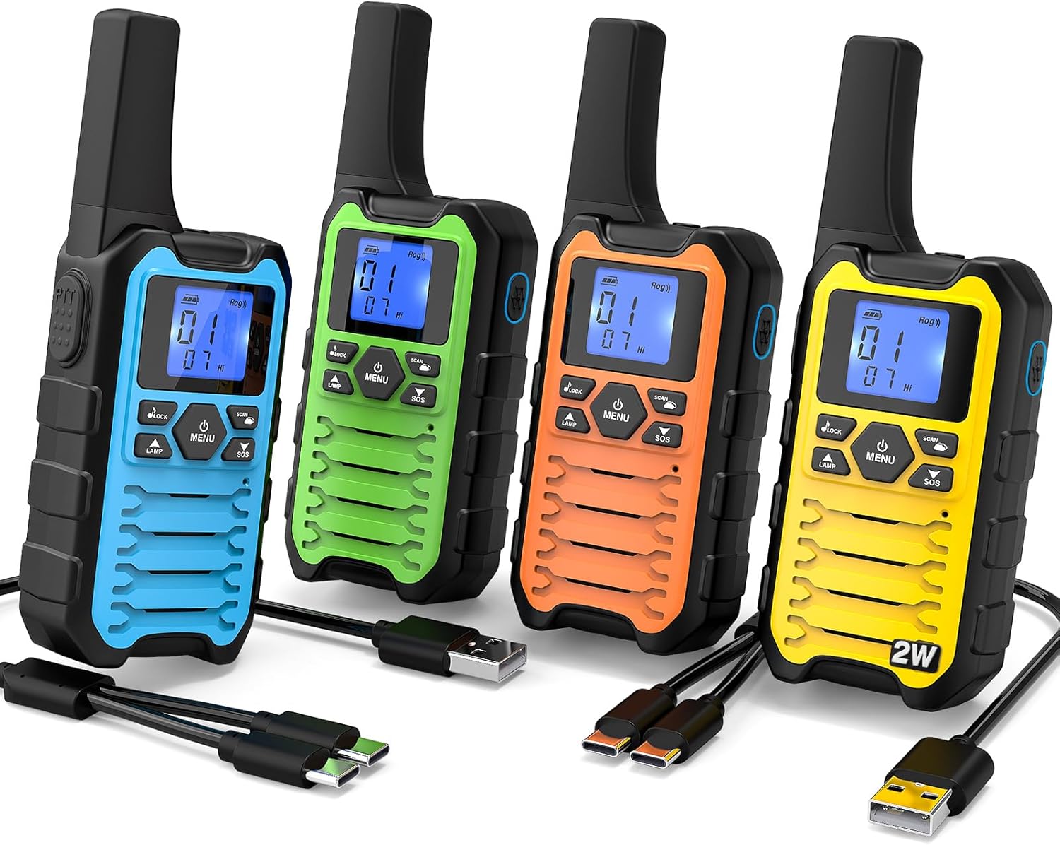 Wishouse K15 Walkie Talkies Long Range for Adults, Rechargeable Two-Way Radios 4 Pack, 2W FRS, 22 Channels, USB-C, Flashlight, NOAA/SOS, Quick Pair, for Camping & Hunting, Emergency Use