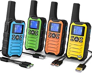 Wishouse K15 Walkie Talkies Long Range for Adults, 4 Pack, Rechargeable Two-Way Radios with 2W FRS, 22 Channels, USB-C Charging, Flashlight, NOAA/SOS, Quick Pair for Camping & Hunting