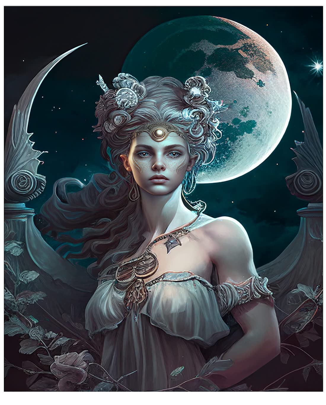 Artemis Greek Moon Goddess Poster 11x14" Wall Art Unframed Fantasy Art, Gift for Teen Girl Birthday. Bedroom Dorm Room Decor Idea