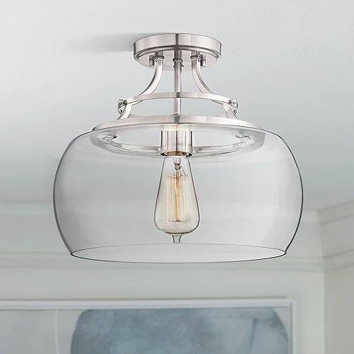 Franklin Iron Works Charleston - Lámpara de techo industrial rústica de granja, lámpara semiempotrada de 13 12 pulgadas de ancho, pantalla LED de