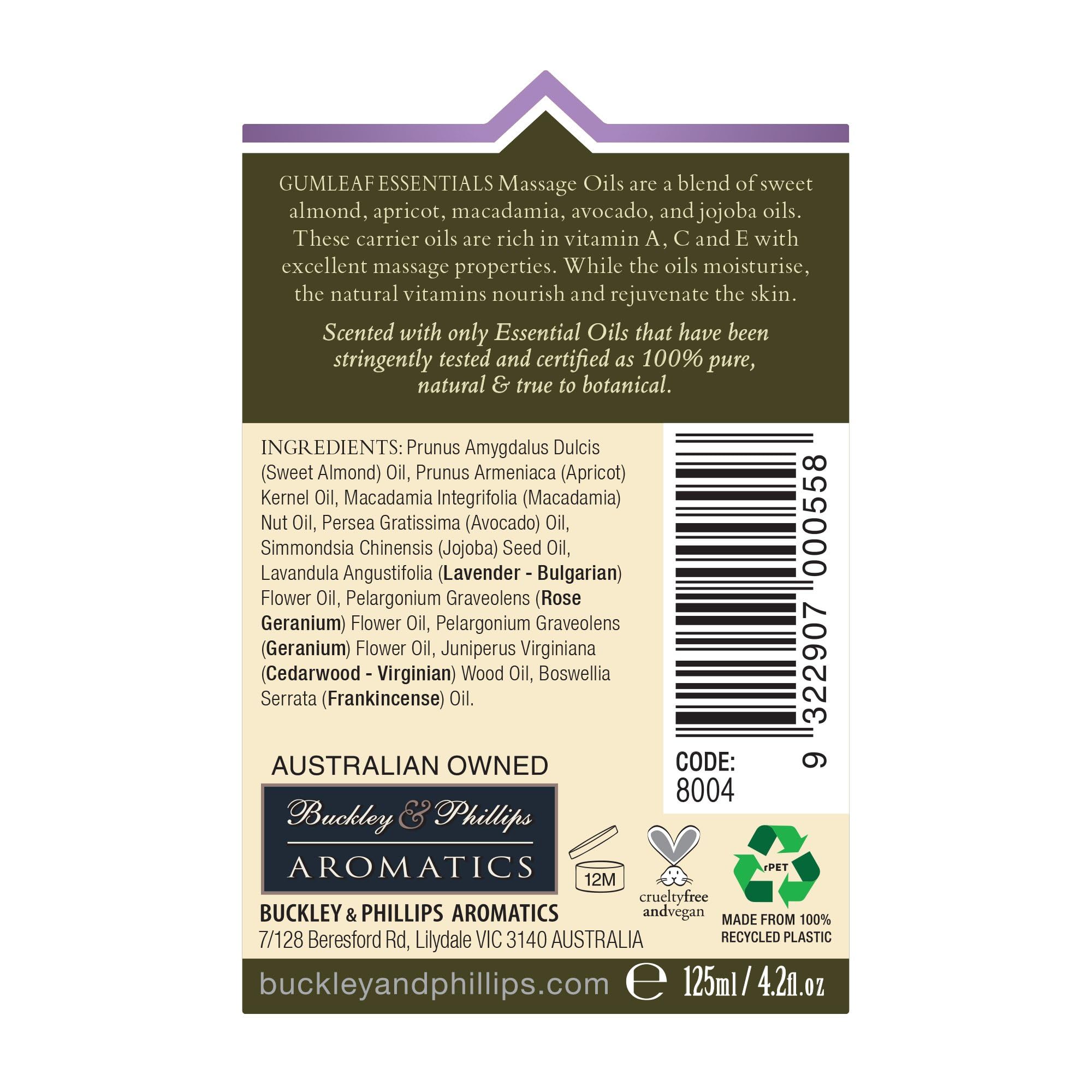 Gumleaf Essentials Relaxing Massage Oil - 4.2fl oz, Cruelty Free & Vegan, 100% Pure & Natural, 100% Recycled & Recylable Packaging