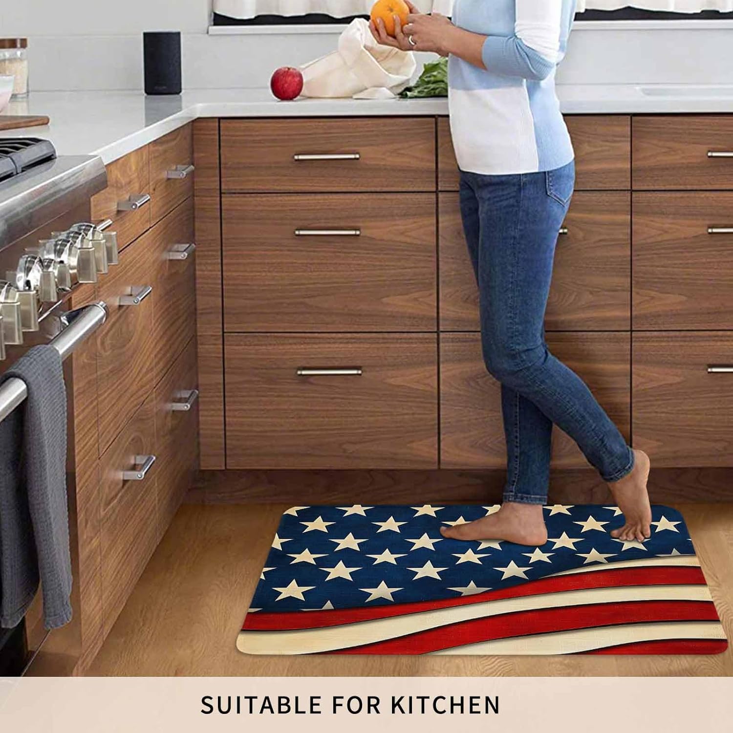 4th of July Door Mat American Flag Doormat Rustic USA Patriotic Star Stripes Independence Day Welcome Mat Non Slip Rubber Entryway Front Rug Floor Mats for Indoor Outdoor Kitchen Memorial Day 24x36