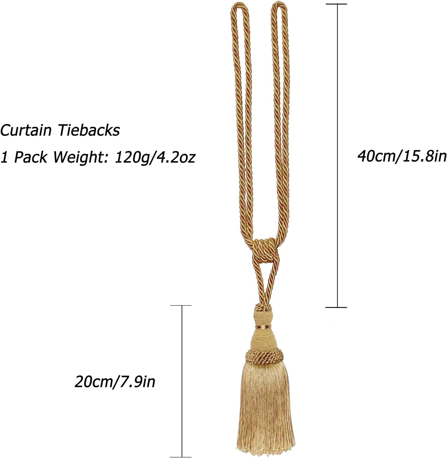 BEL AVENIR 2 Pack Curtain Tiebacks Tassel Drapery Tie-Backs Rope Handmade Holdbacks Home Office Hotel Decorative (Gold, 4 Pack)