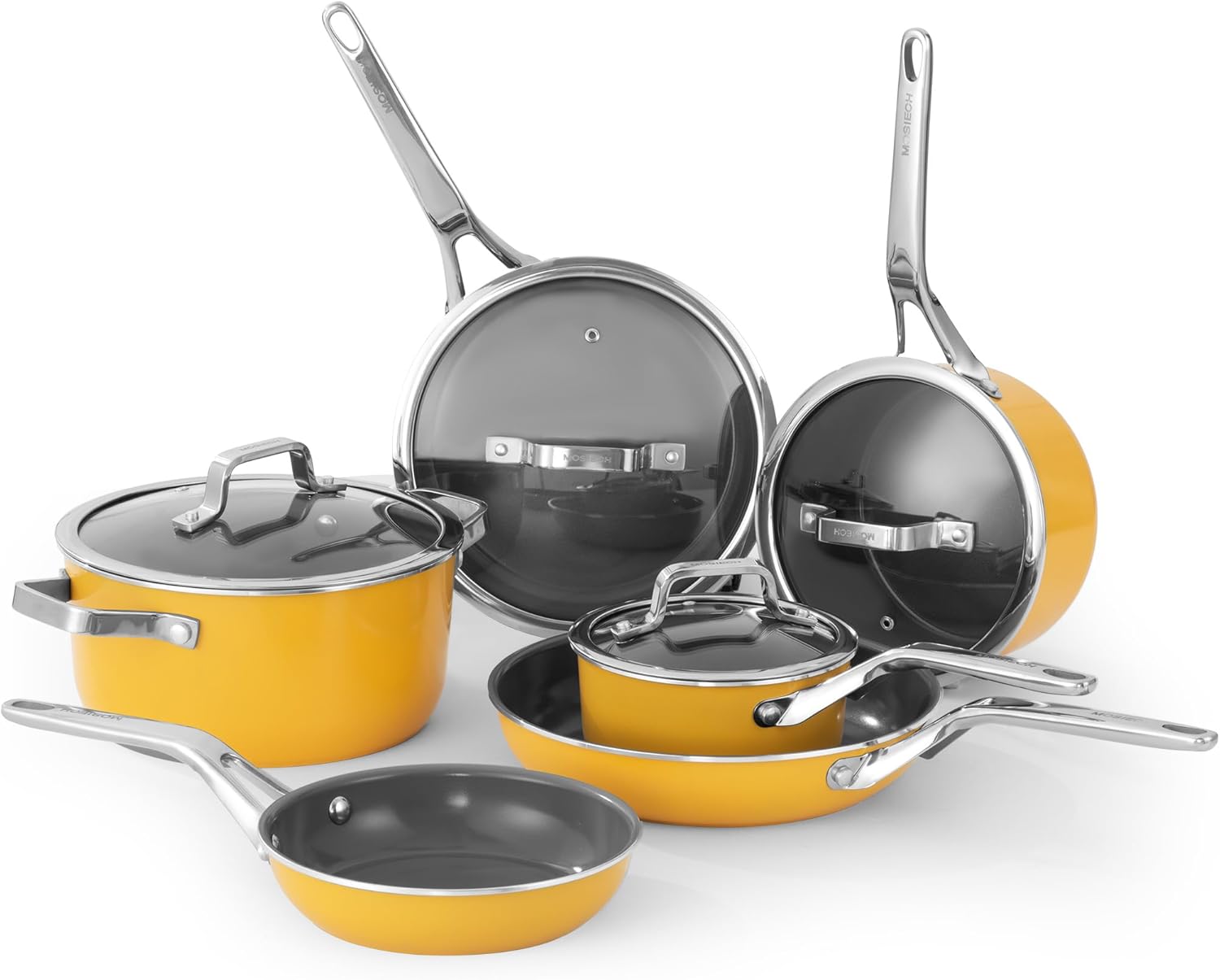 10-Piece Ceramic Nonstick Cookware Set with Lids - PFAS/PTFE/PFOA-Free, Interior & Exterior Ceramic Coating -Easy to Clean- Kitchen Storage-All Stovetop Compatible & Oven-Safe up to 480°F