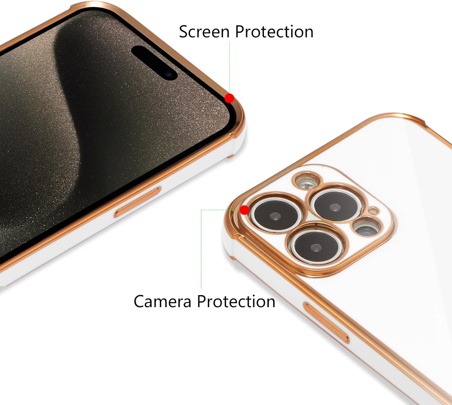 ZTOFERA Compatible with iPhone 15 Pro Max (6.7") Case for Girls Women, Flexible Silicone Protective Phone Case with Cute Love Heart Pattern Gold Edging Shockproof Bumper Cover, White 3 71ltXAGzvsL. AC SL1500