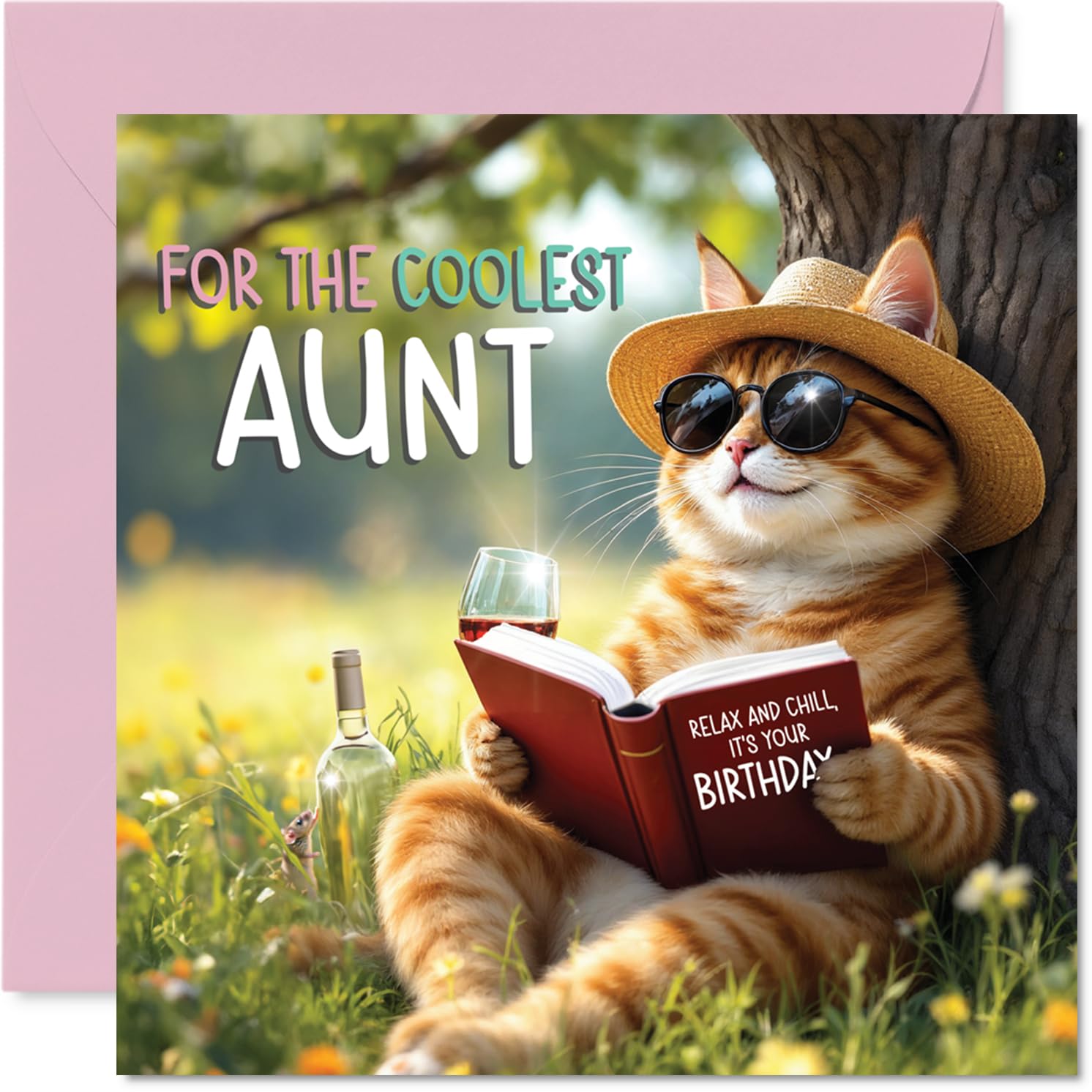 Aunt Birthday Card - Story Book Cat - Happy Birthday Card for Aunt from Nephew Niece, 145mm book cat Bday Greeting Cards