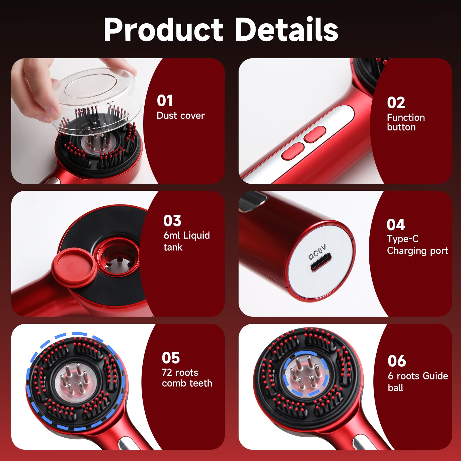 3-in-1 Electric Scalp Massager Hair Growth Hair Oil Applicator, Portable Electric Scalp Brush, IPX7 Waterproof Head Massager