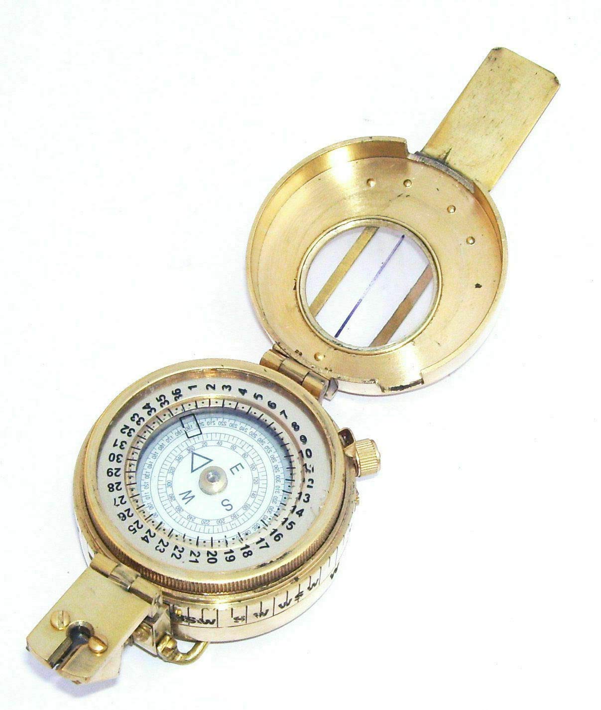 Bussola Nautica In Ottone Massiccio Anticato - Gilbert - Oggetto Da Collezione E Decorazione, Diametro 6,3 Cm