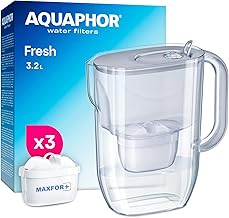 AQUAPHOR Fresh 3.2L Water Filter Jug and Cartridge – Fridge Door Jug with 3 × Maxfor+ Water Filter (200L / 3 Months) – Reduces Limescale, Chlorine, Heavy Metals & Microplastics – BPA-Free – Grey