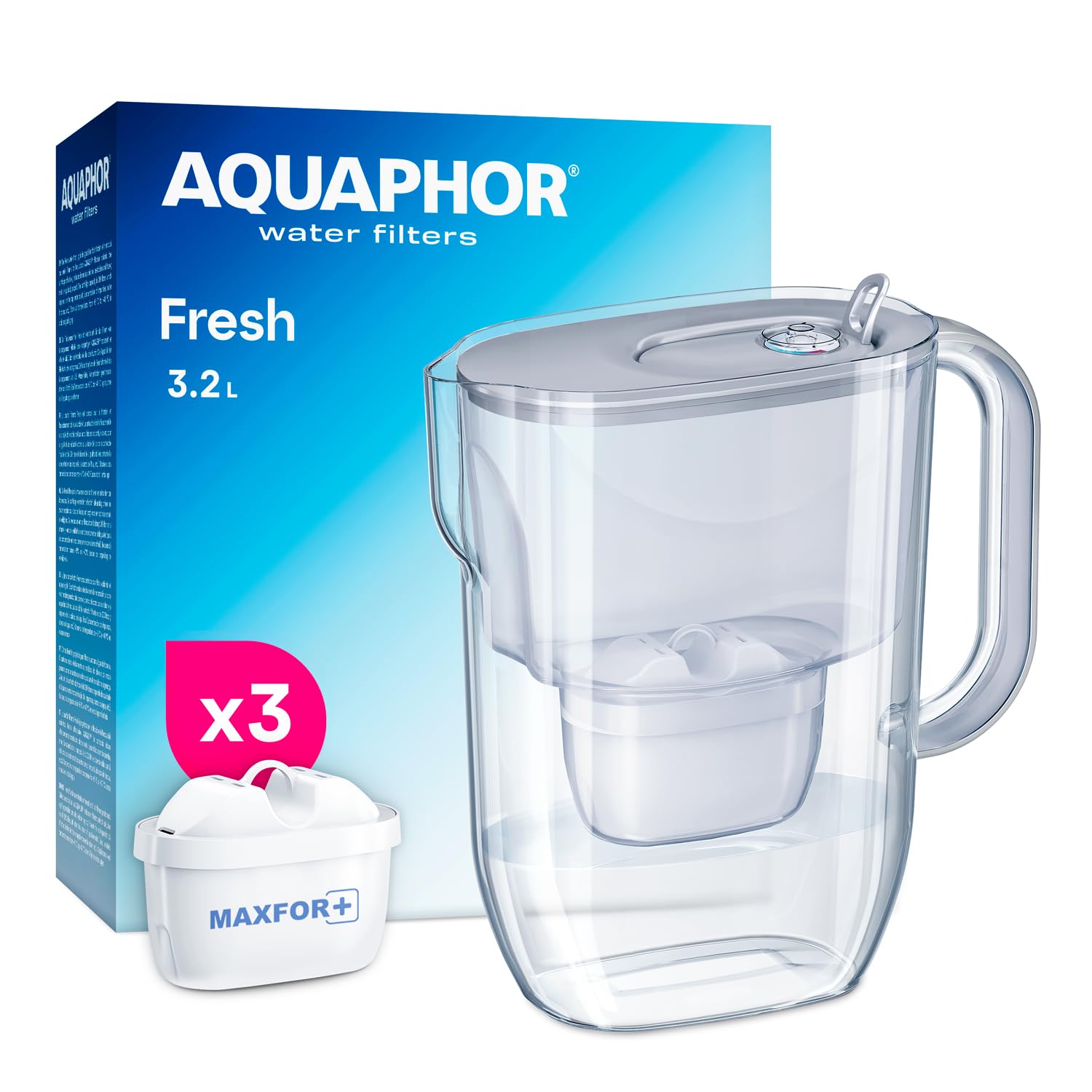 AQUAPHOR Fresh Carafe Filtrante 3,2 L avec (3) Filtre à Eau Maxfor+ (Gris)