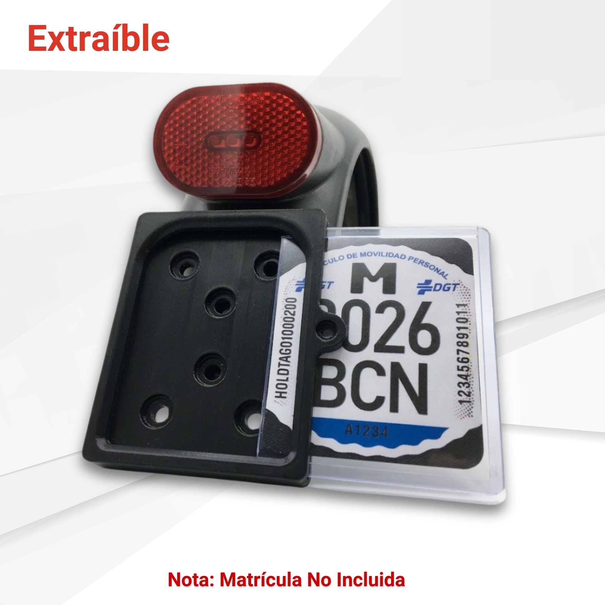 VMP - Porta Targa per Monopattino Elettrico con Vite di Sicurezza, Supporto per Parafango con Fissaggio a Vite o Adesivo, Protezione Trasparente Rimovibile, Prodotto in Spagna