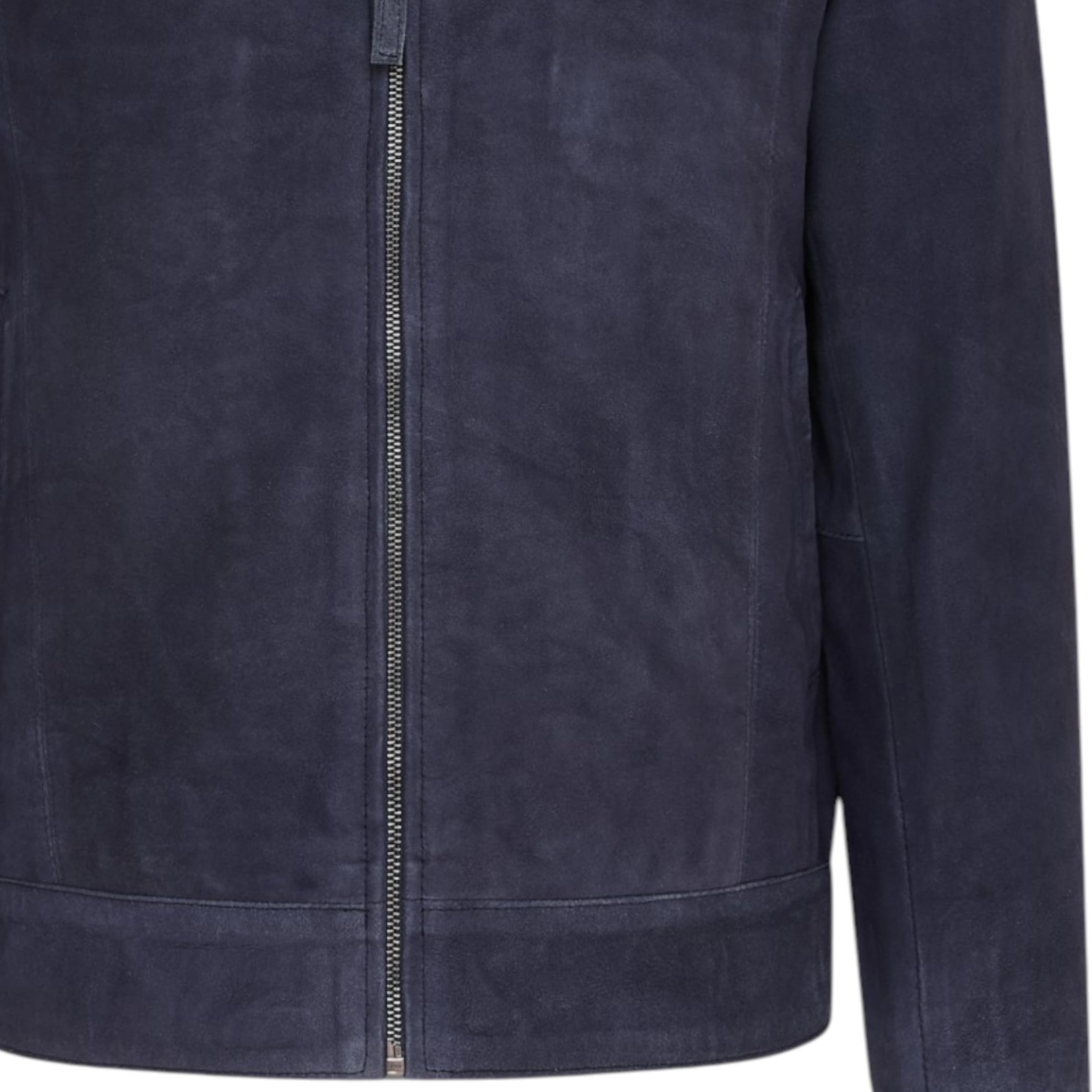 Infinity Leather Chaqueta Harrington de cuero de cabra auténtico estilo motero, color azul marino retro, para hombre.