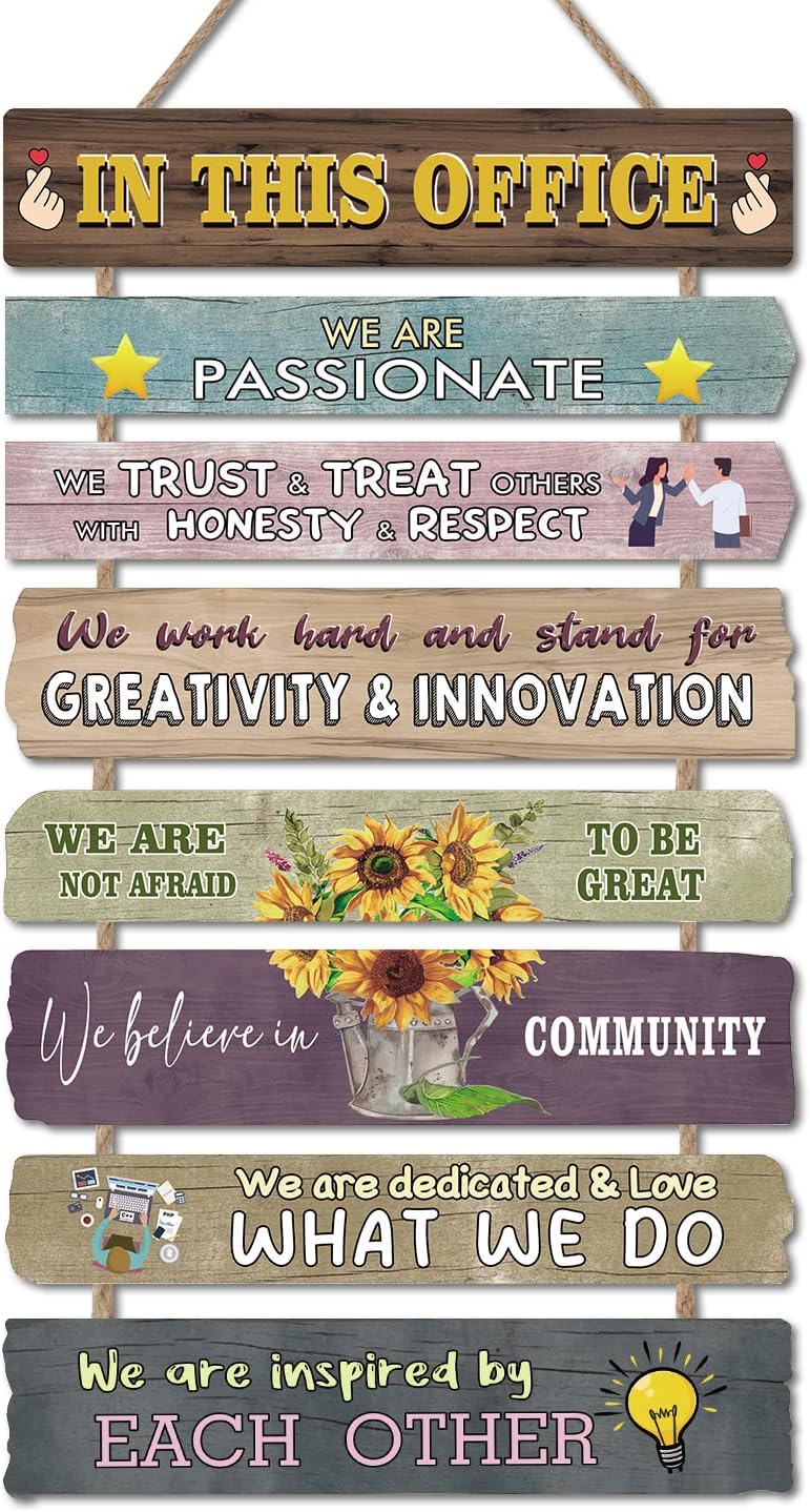 HPNIUB Inspirational Quote Wall Art Motivational Signs Set of 8(2.5'X12') Wooden Wall Hanging Office Cubicle Decor for Women Farmhouse Office Decor